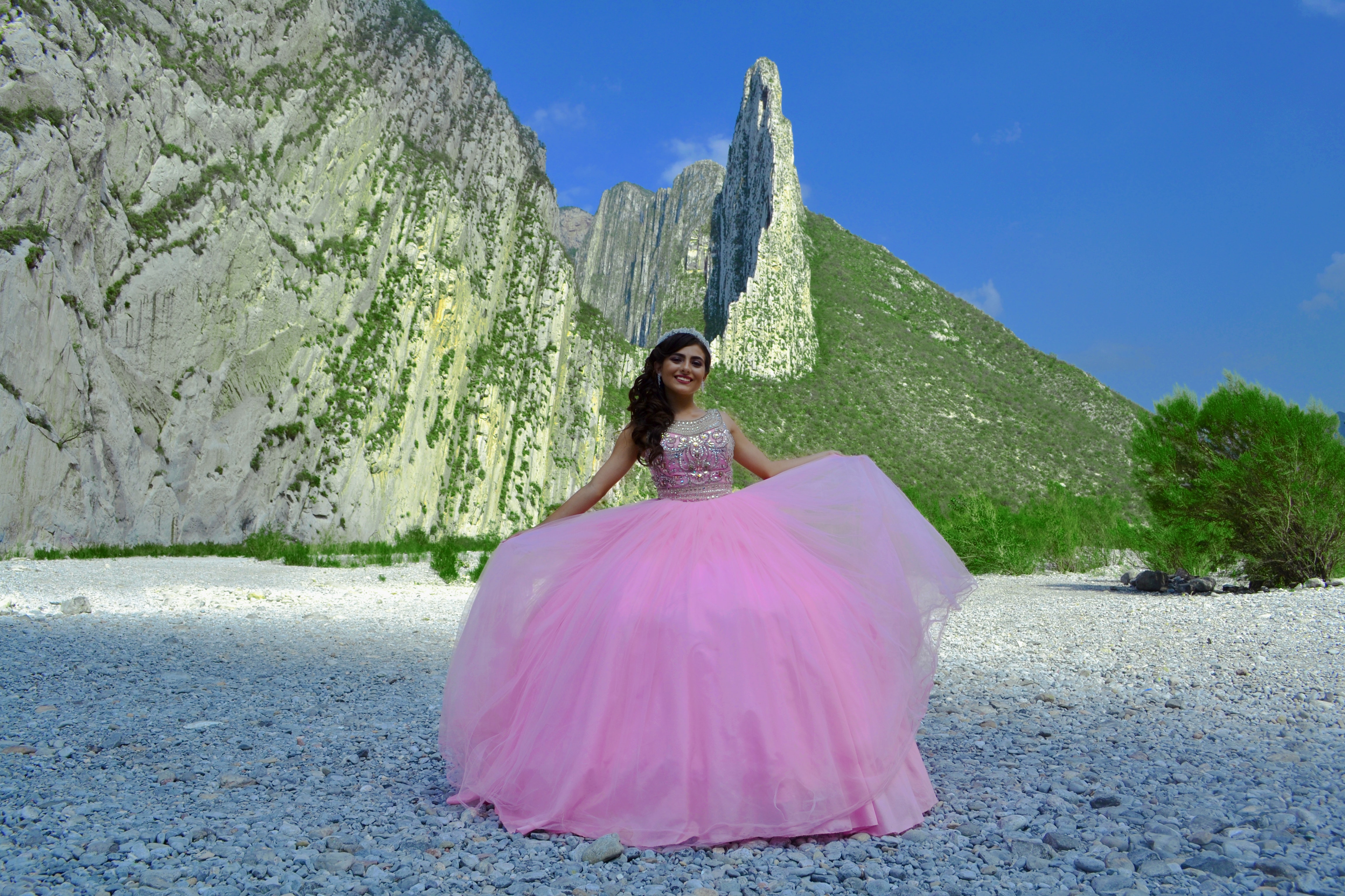 Woman wearing pink gown photo