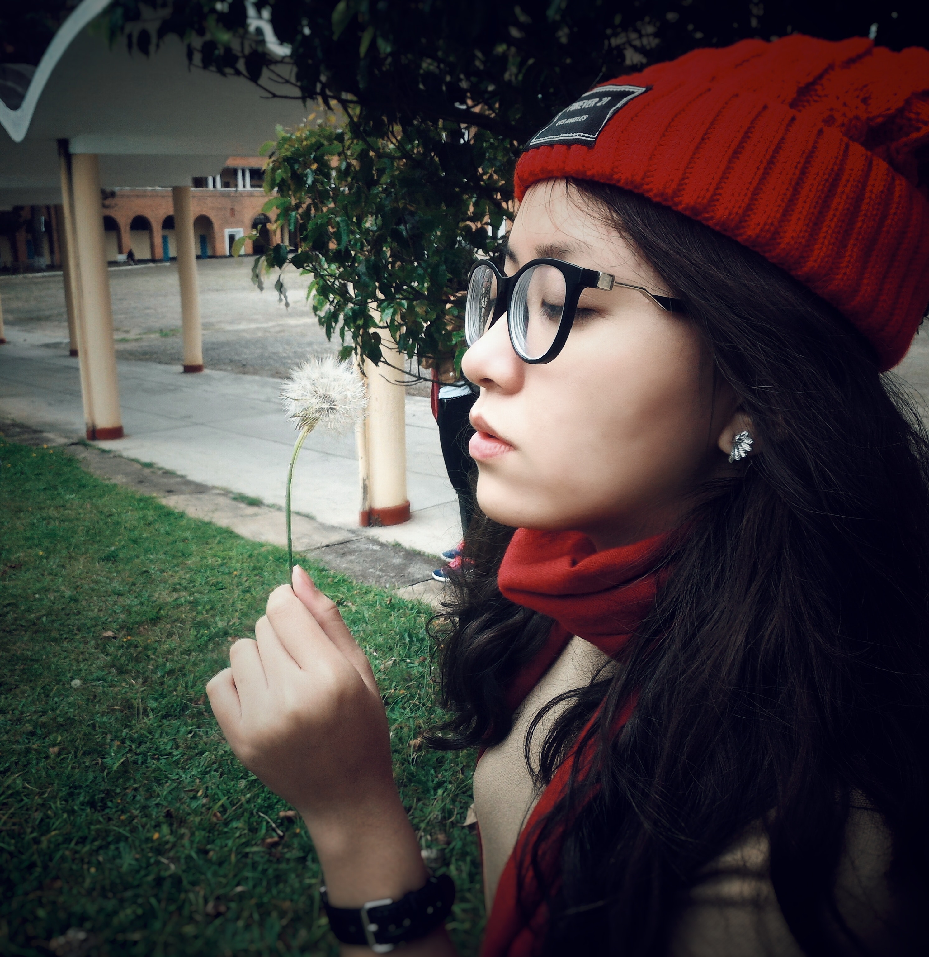 Woman Wearing Red Beanie Cap, Park, Young, Woman, Wear, HQ Photo