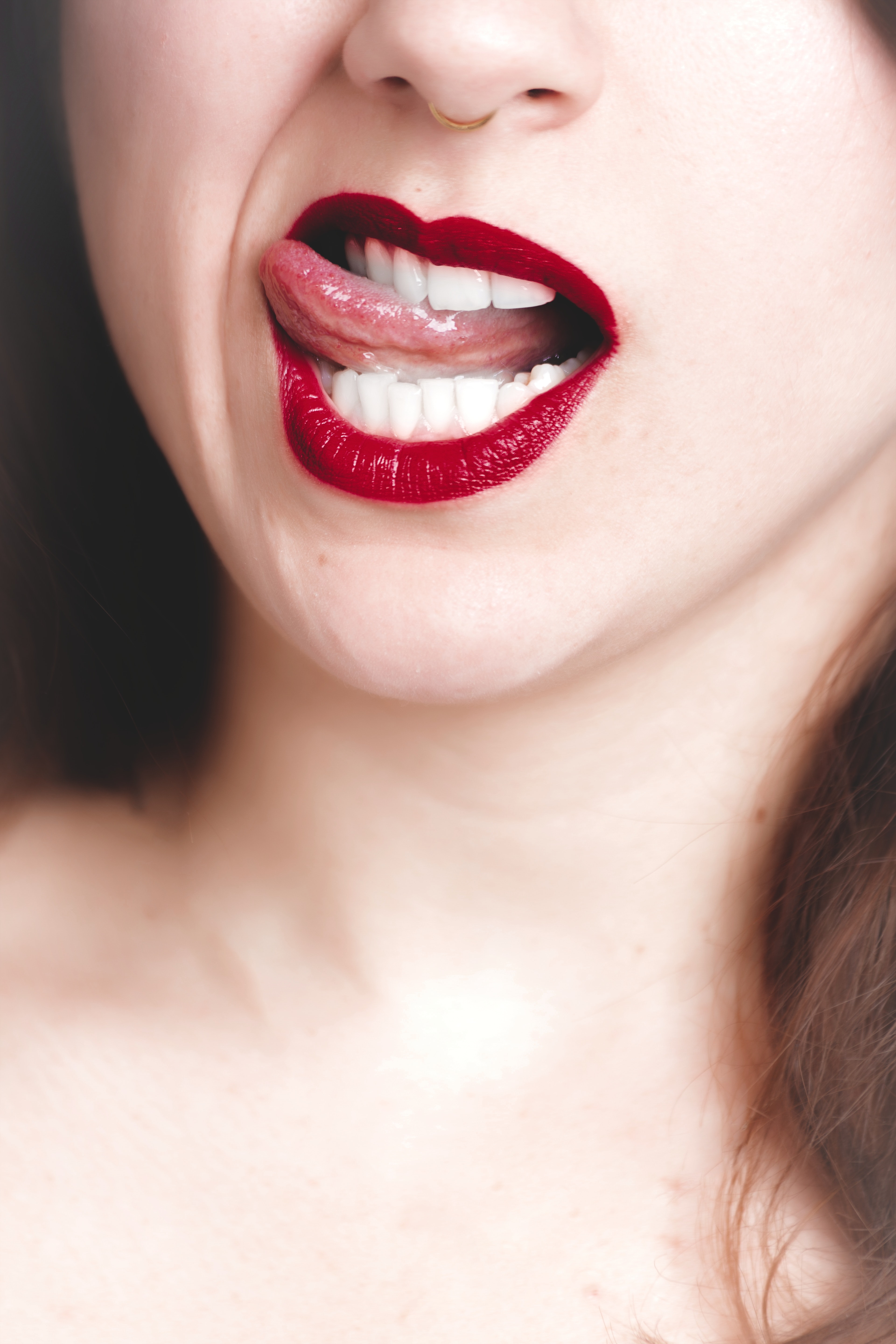 Woman Wearing Red Lipstick.