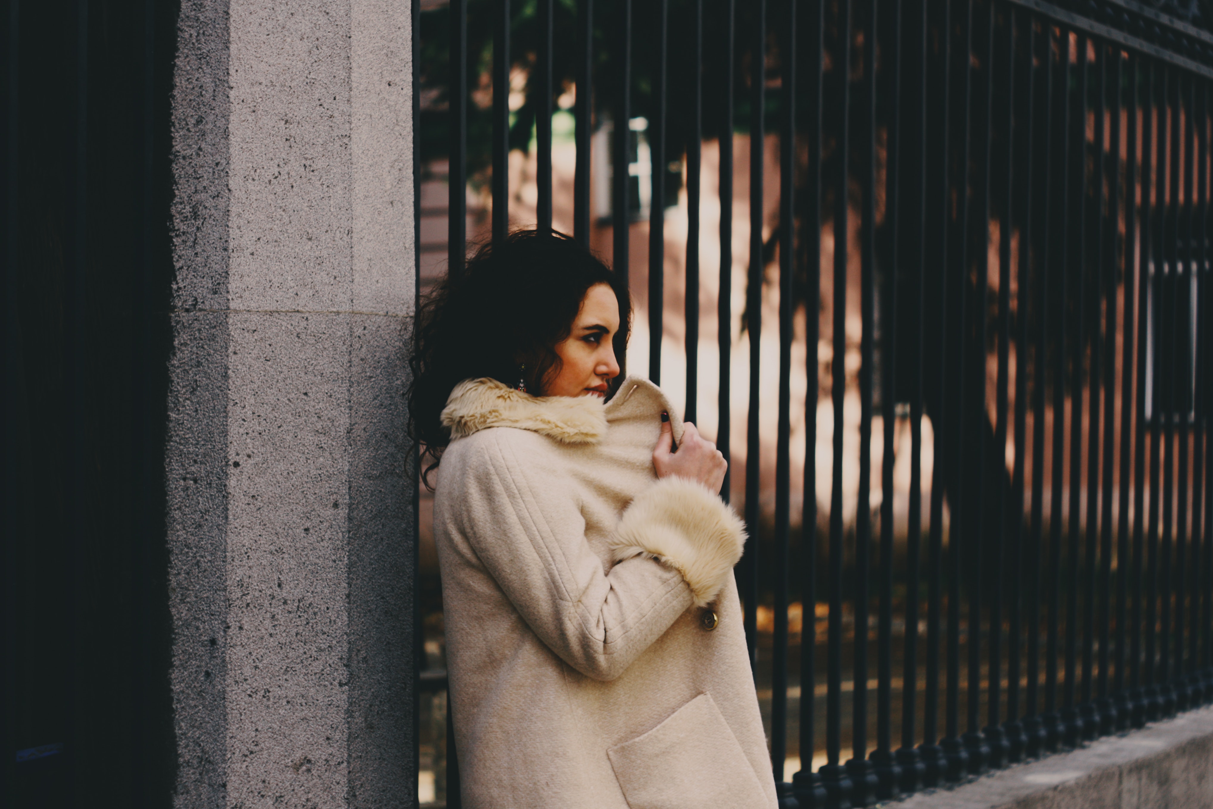 Woman wearing white fur coat photo