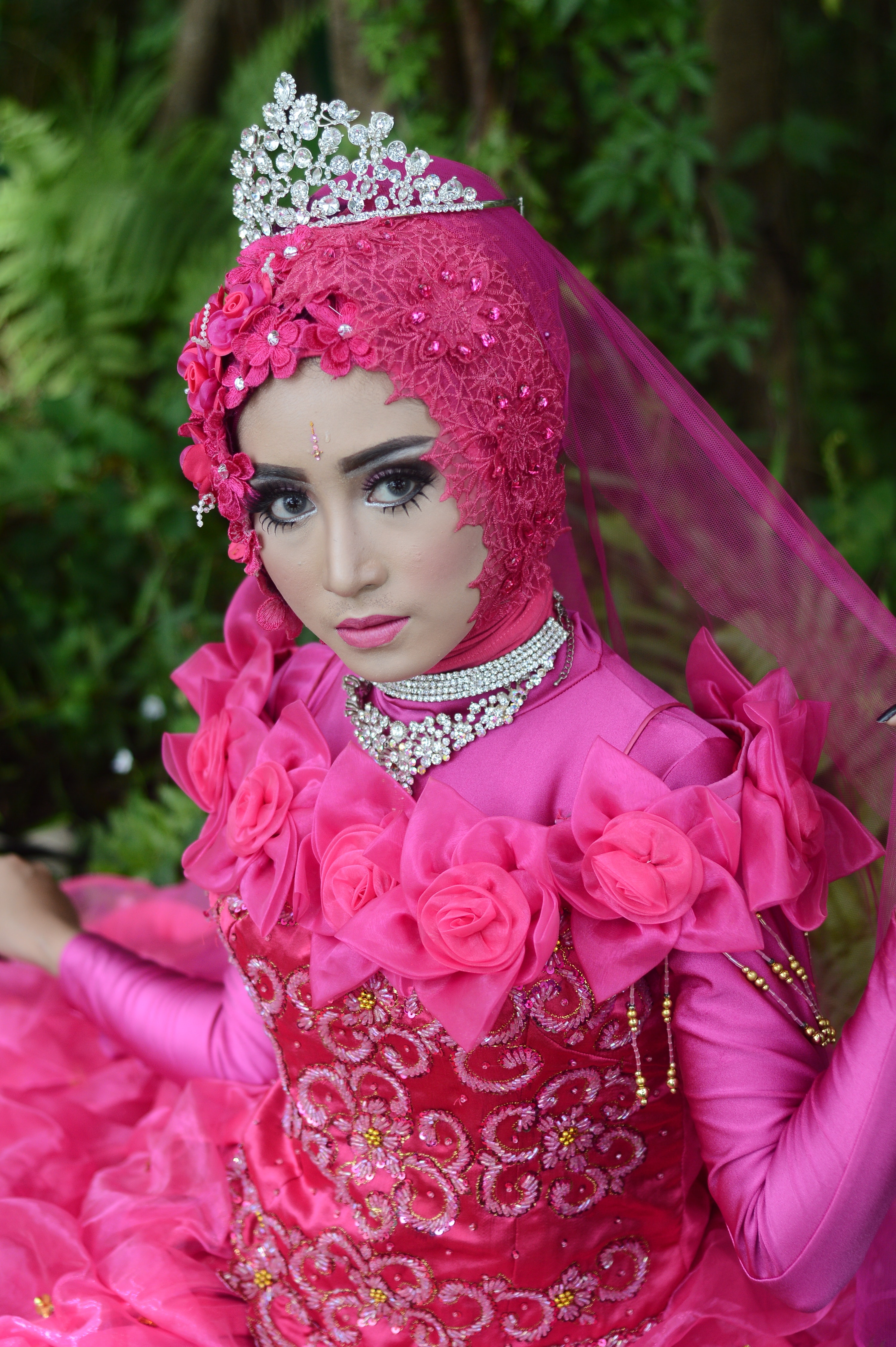 Free photo: Woman Wears Pink Long-sleeved Dress With Crown - Beautiful ...