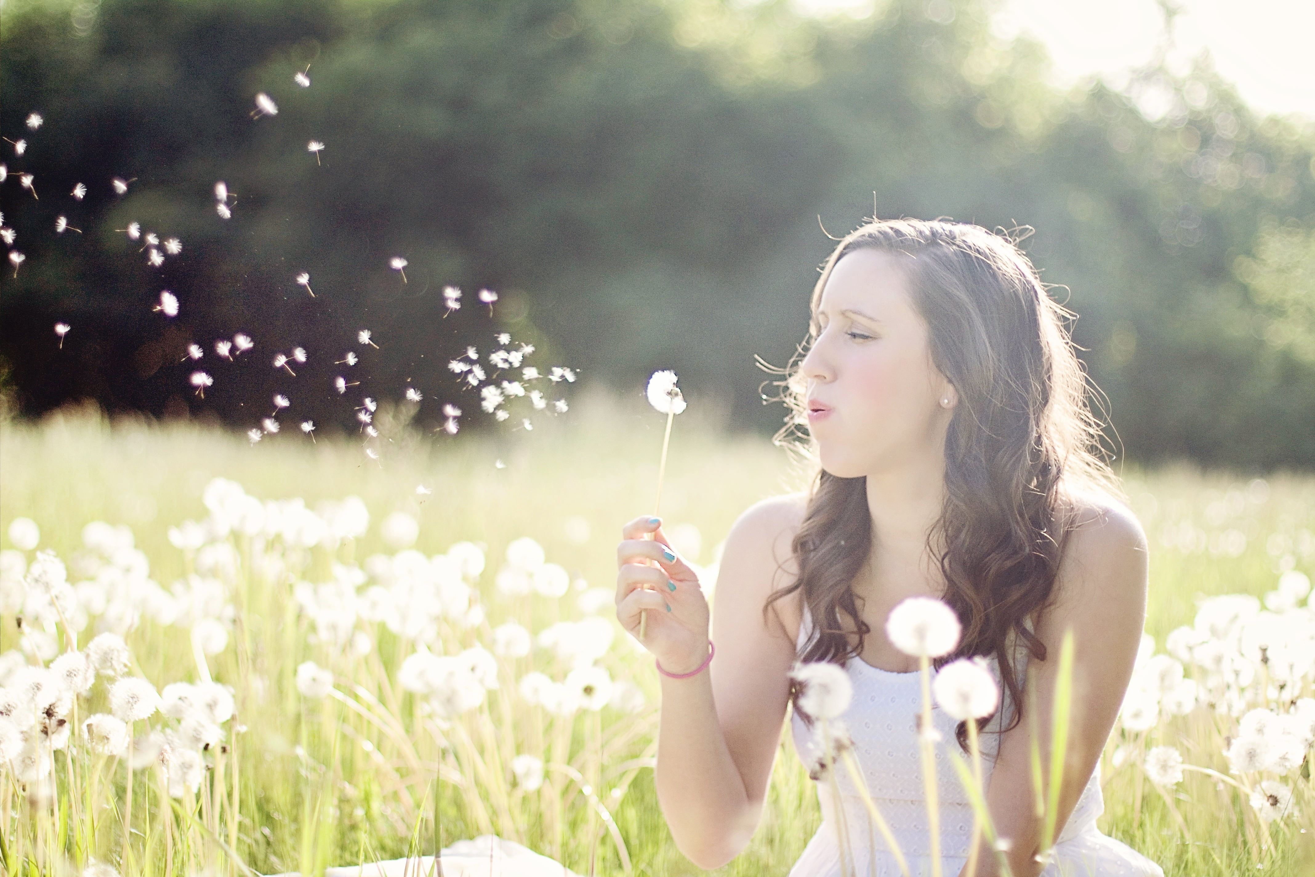 Woman in white sleeveless top blowing dandelion during daytime HD ...