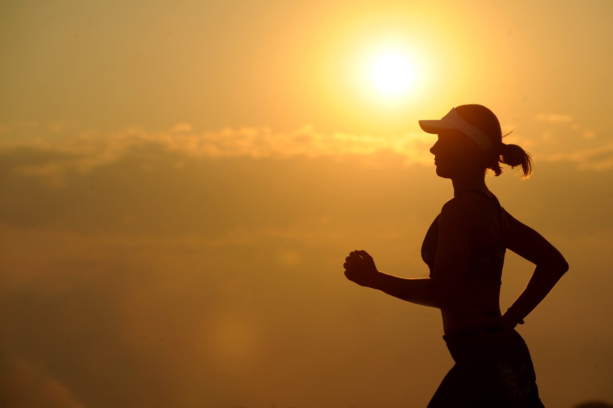 Woman With White Sunvisor Running, Runner, Woman, Training, Sunset, HQ Photo