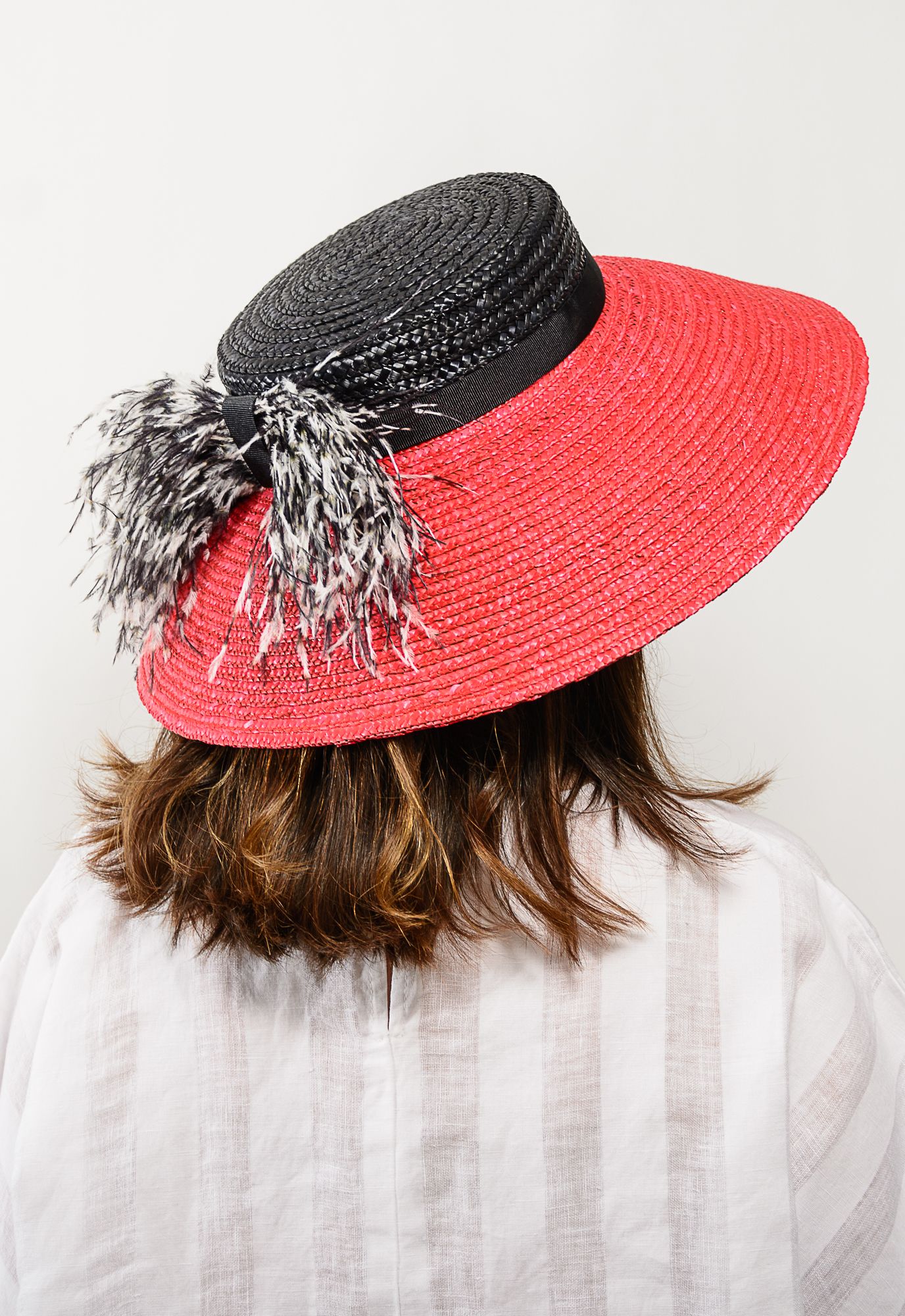 Hirta - Black and red straw boater hat, Red and black straw hat ...