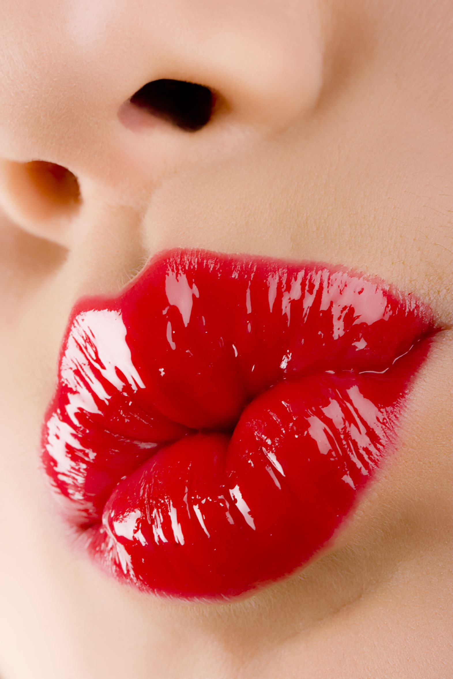 Women's red lipstick photo