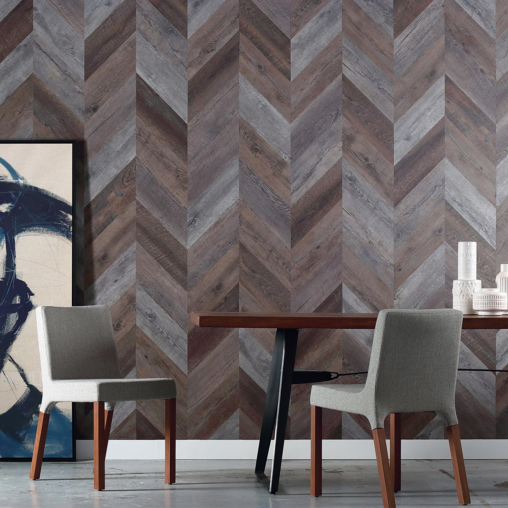 Herringbone Peel + Stick Wood Look Wall Variplanks – Inhabit