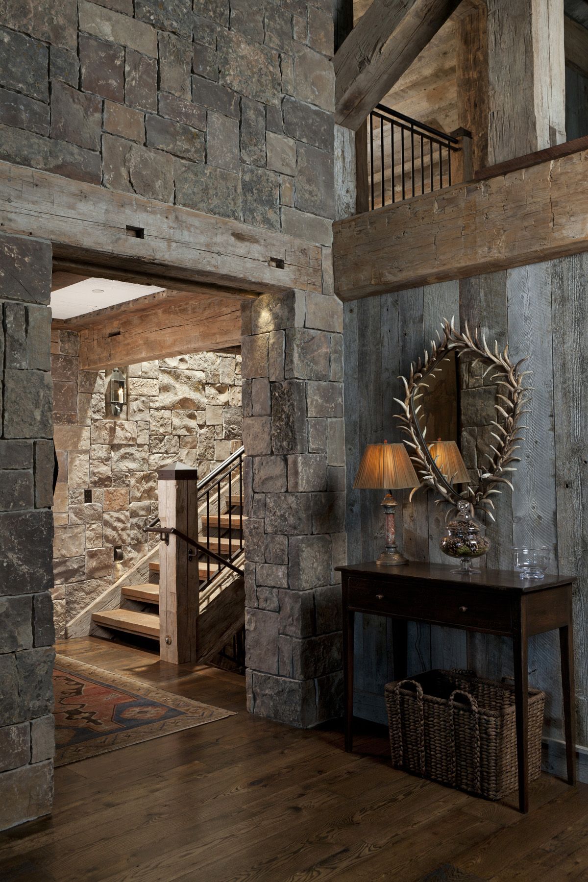mountain home entry, stairs….. OLD ROCK OLD WOOD AND OLD BARN WOOD ...