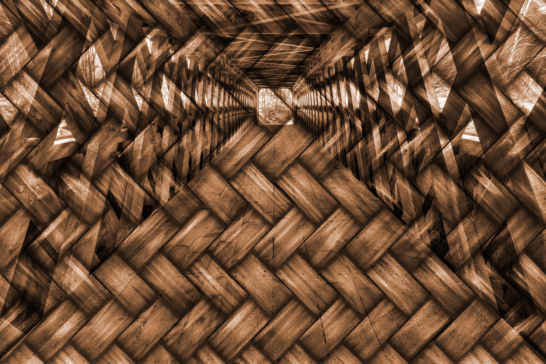 Wood woven covered bridge photo