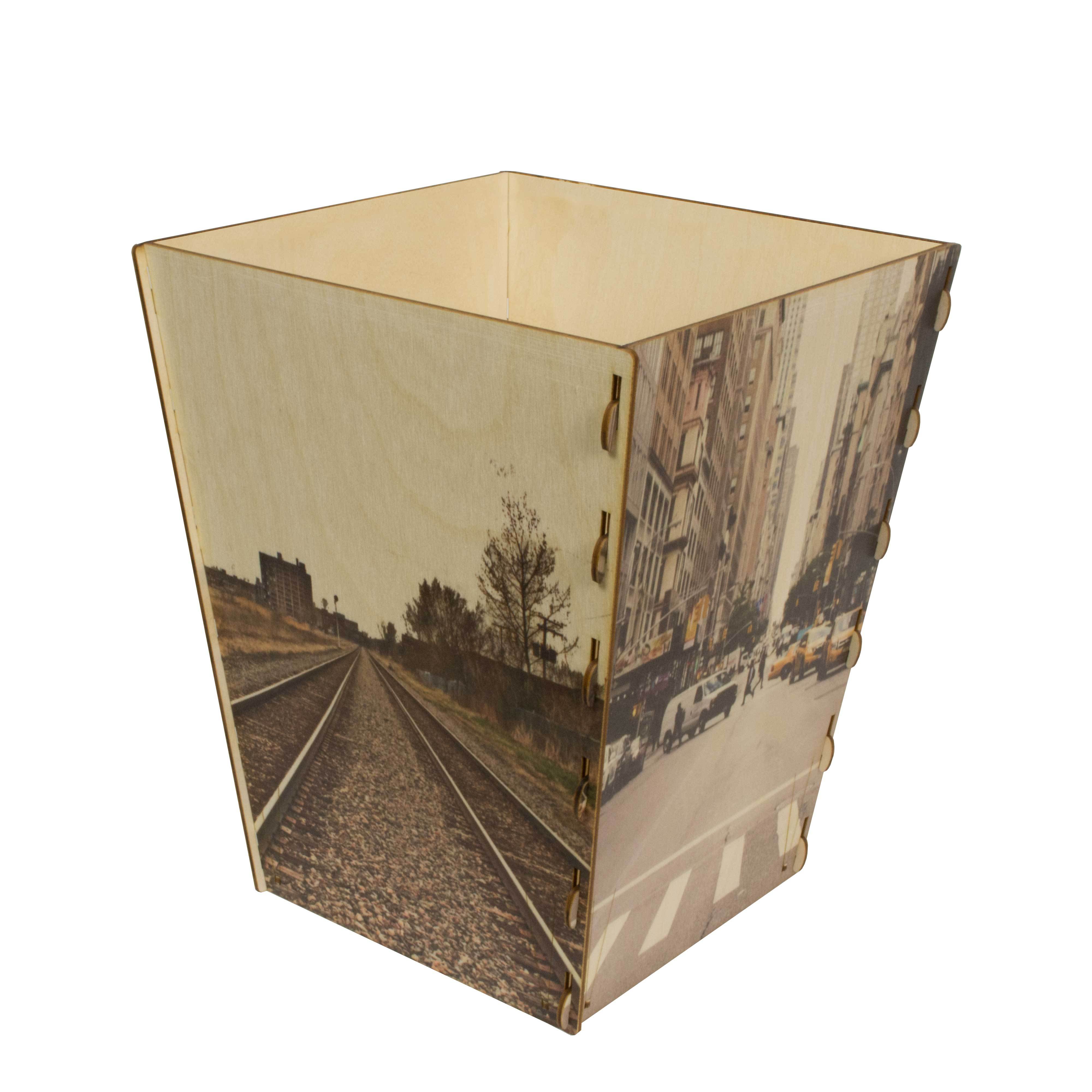 Wooden Waste Basket Custom Printed - Antler Home