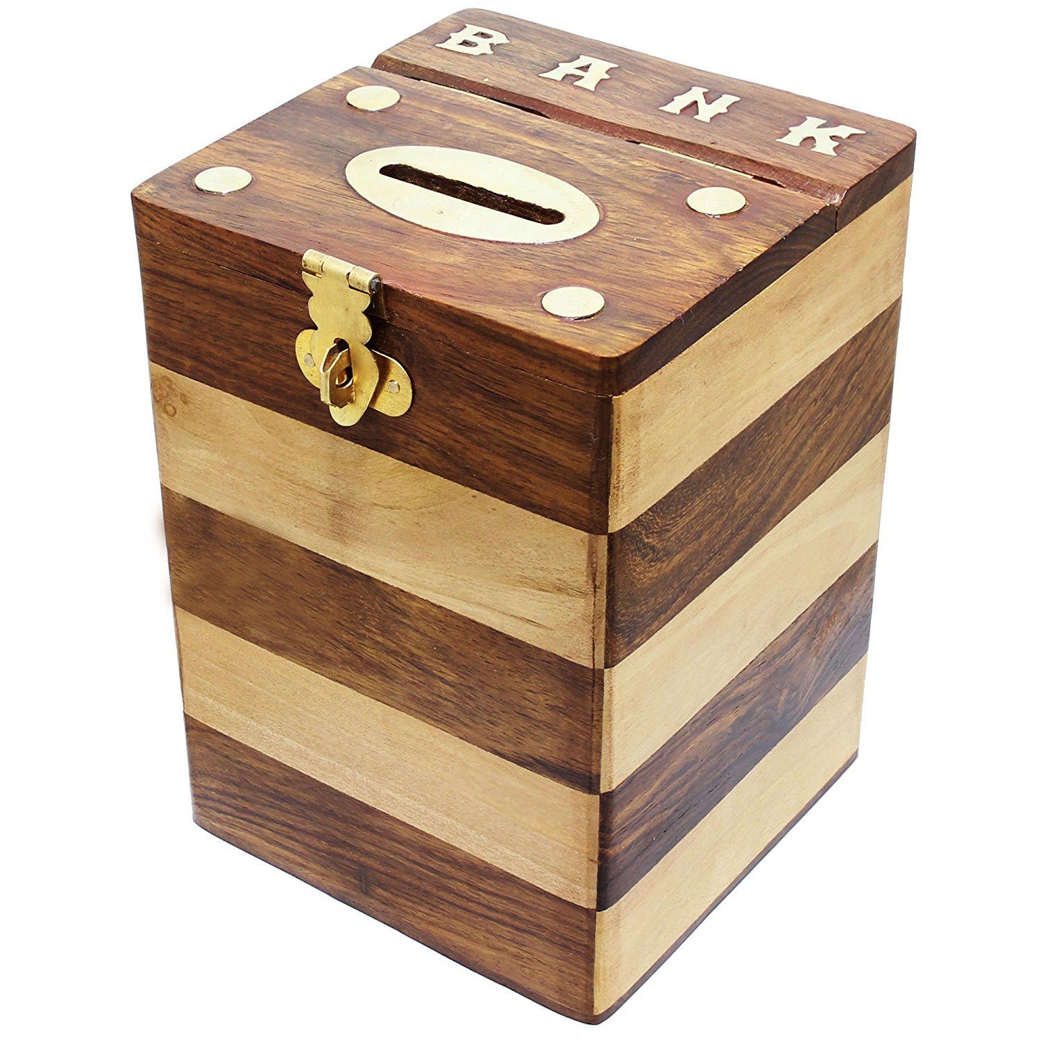 Amazon.com: Dual Tone Square Wooden Piggy Bank Money Box Handmade ...