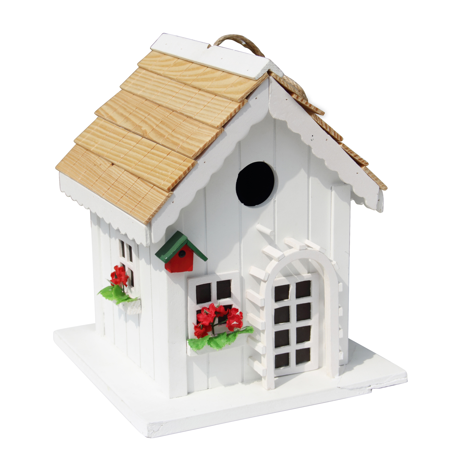 Decorative Wood House Bird Feeder w/ Red Trim | Shop Your Way ...
