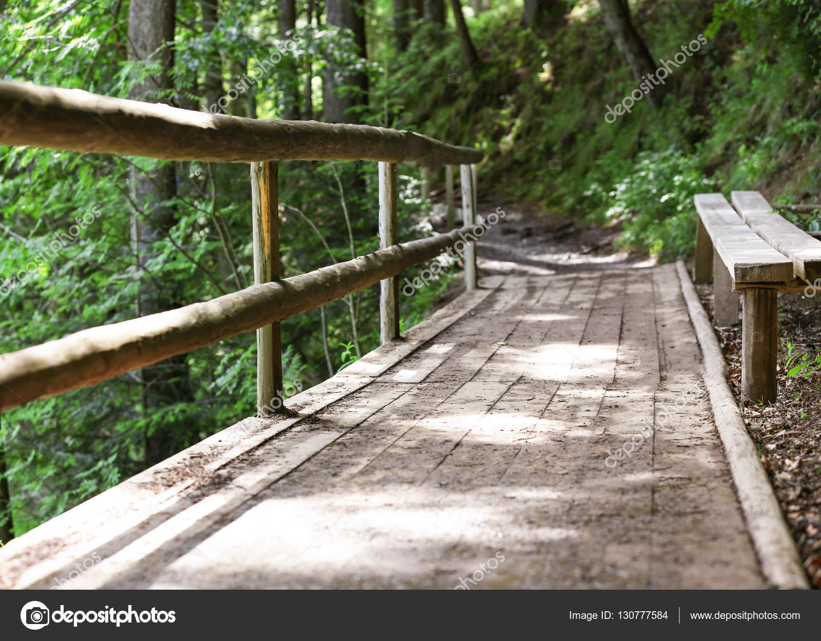 Wooden bridge in forest — Stock Photo © belchonock #130777584