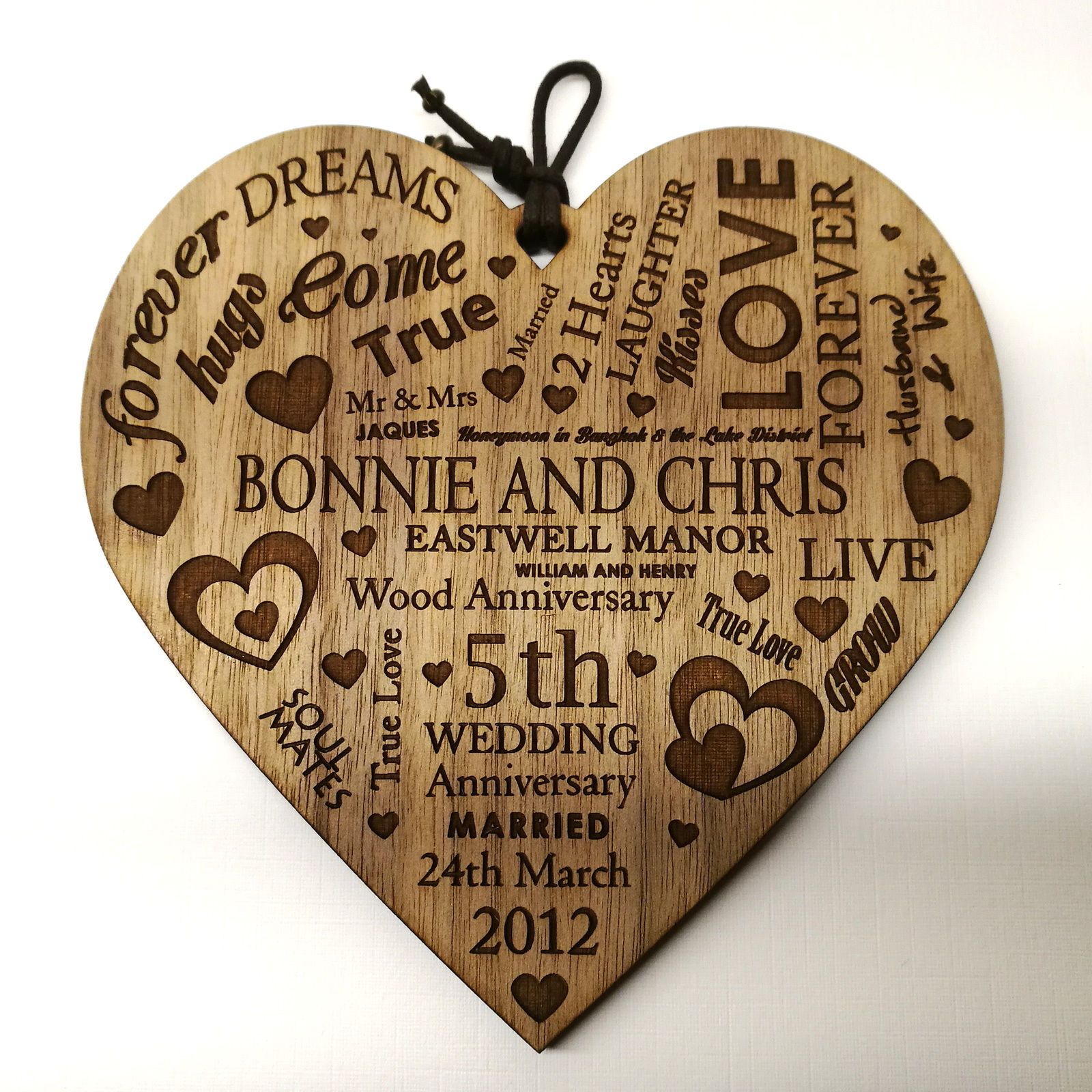 Wedding Anniversary Gift Wooden Heart Plaque 'Silver Gold Pearl Ruby ...