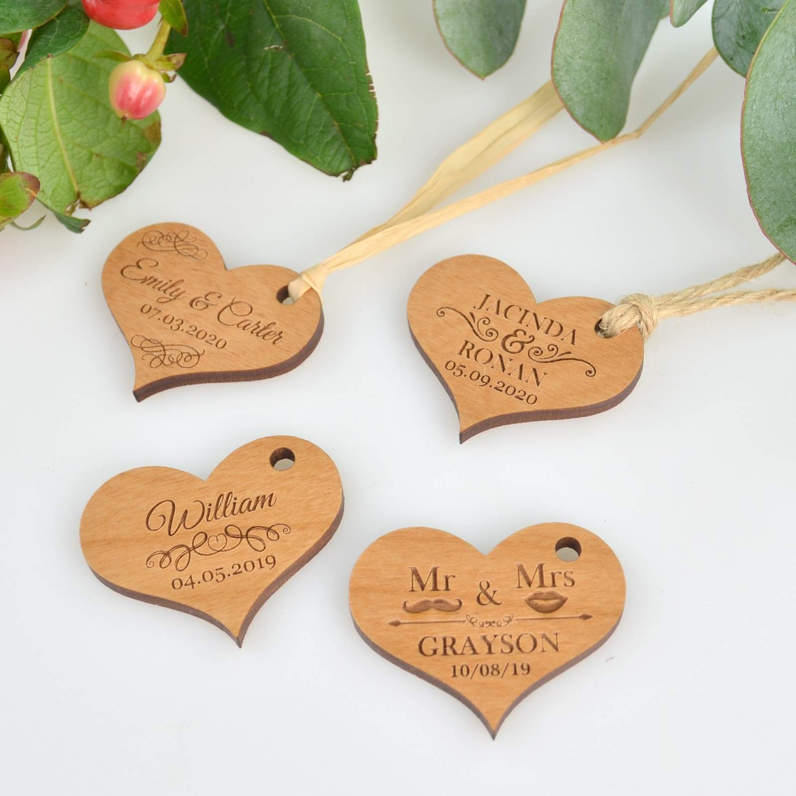 Engraved Wooden Heart Gift Tags | Personalized Favors
