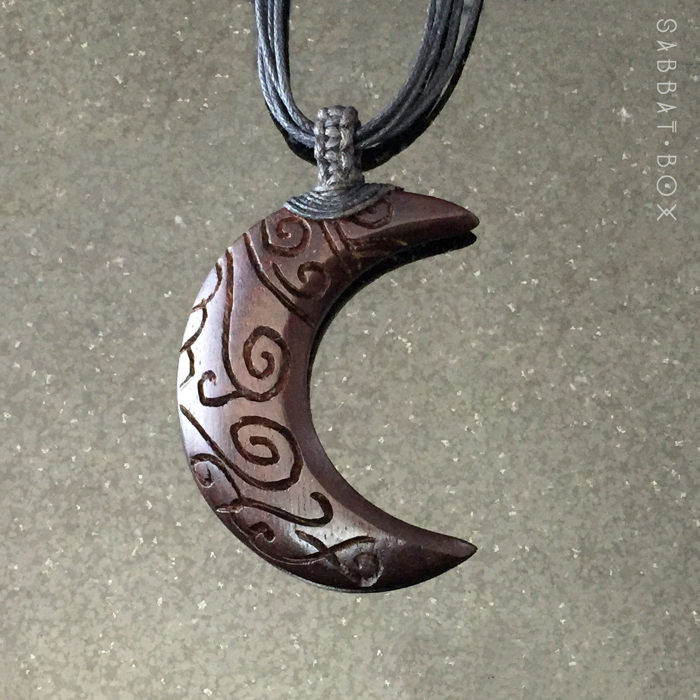 Crescent Moon Hand Carved Wood Necklace – Sabbat Box