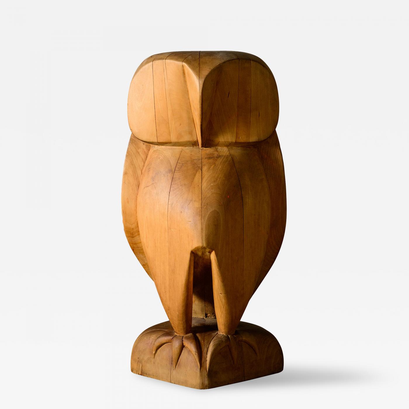 Carved Wooden Owl Sculpture
