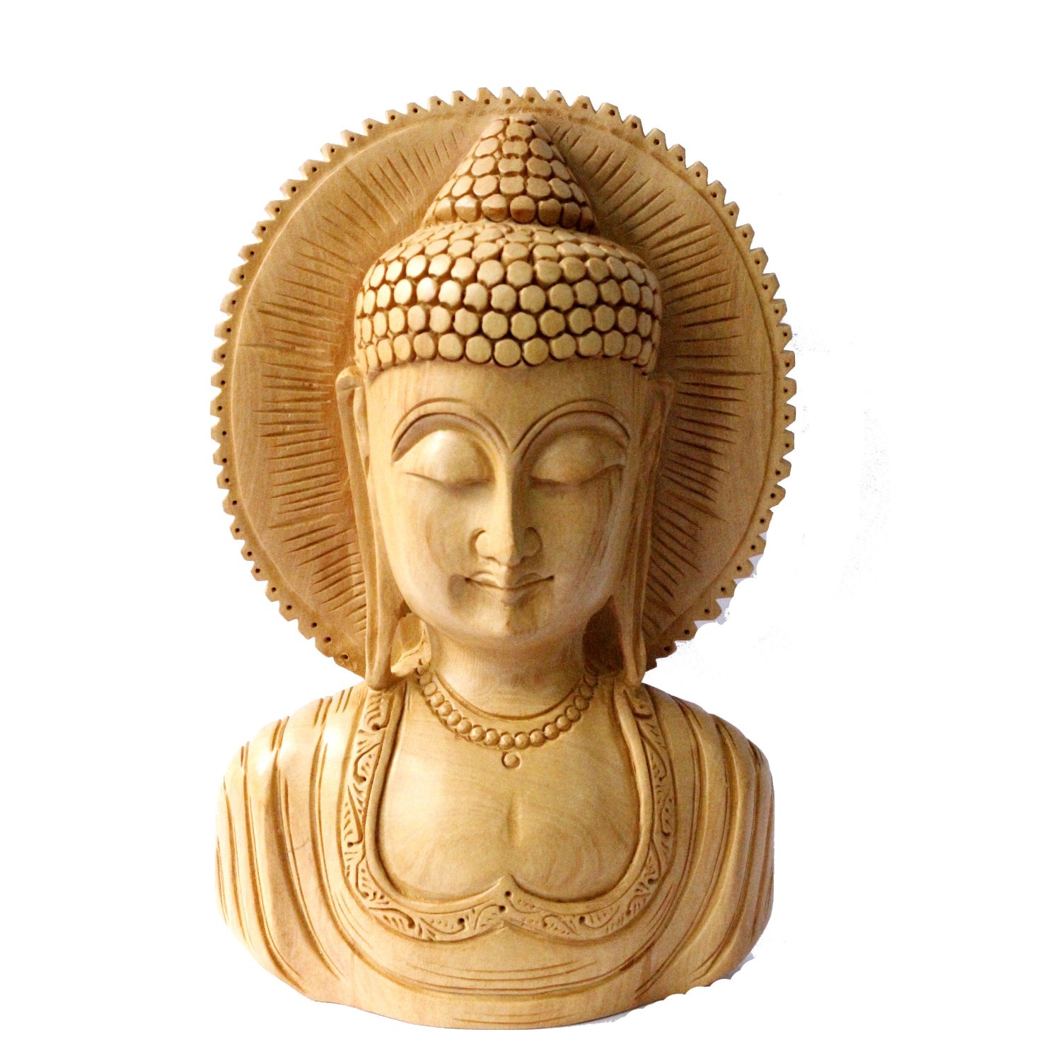 Hand Carved Wooden Meditating Lord Buddha Head Statue Size 8.3