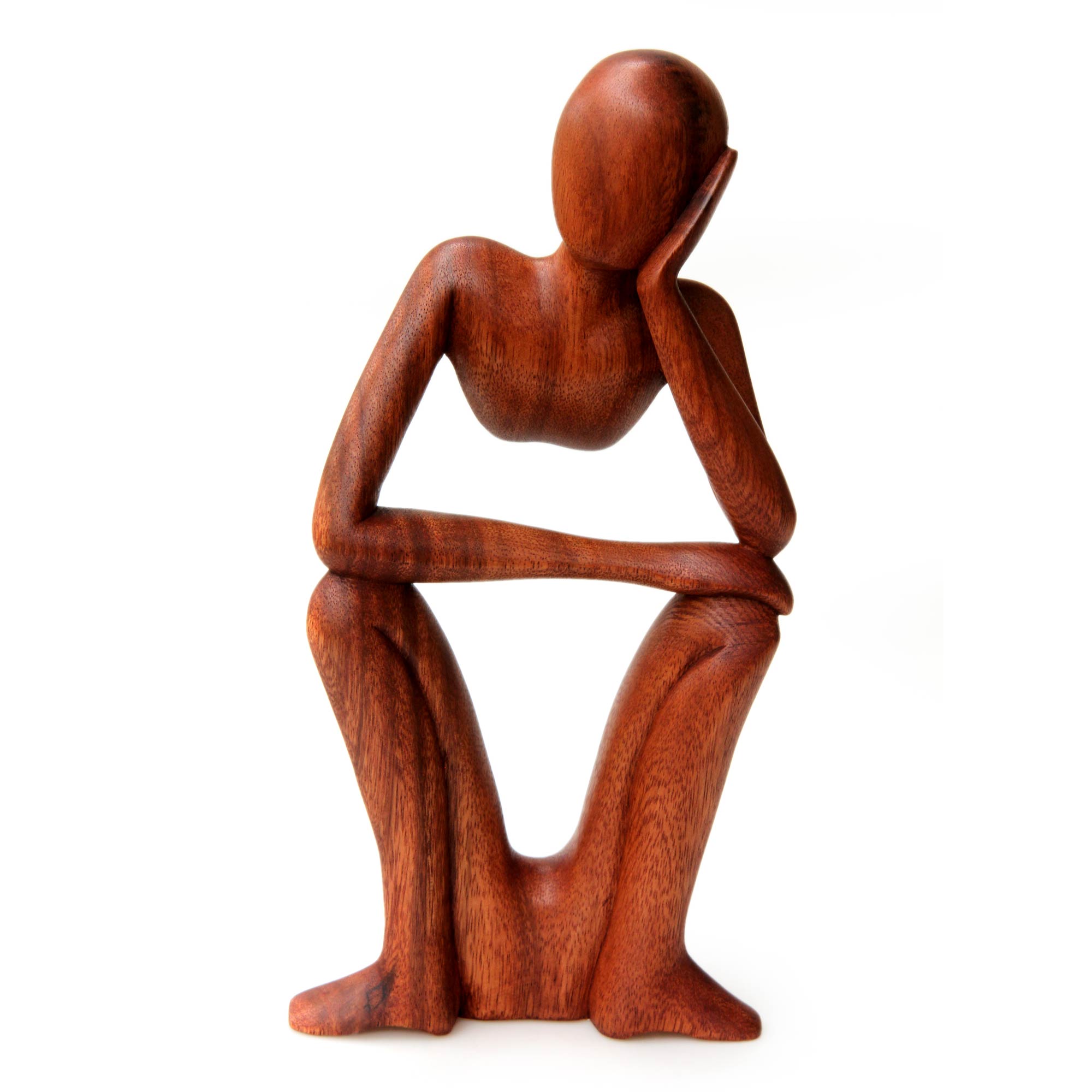 Handcrafted Indonesian Wood Sculpture - Thinking of You | NOVICA