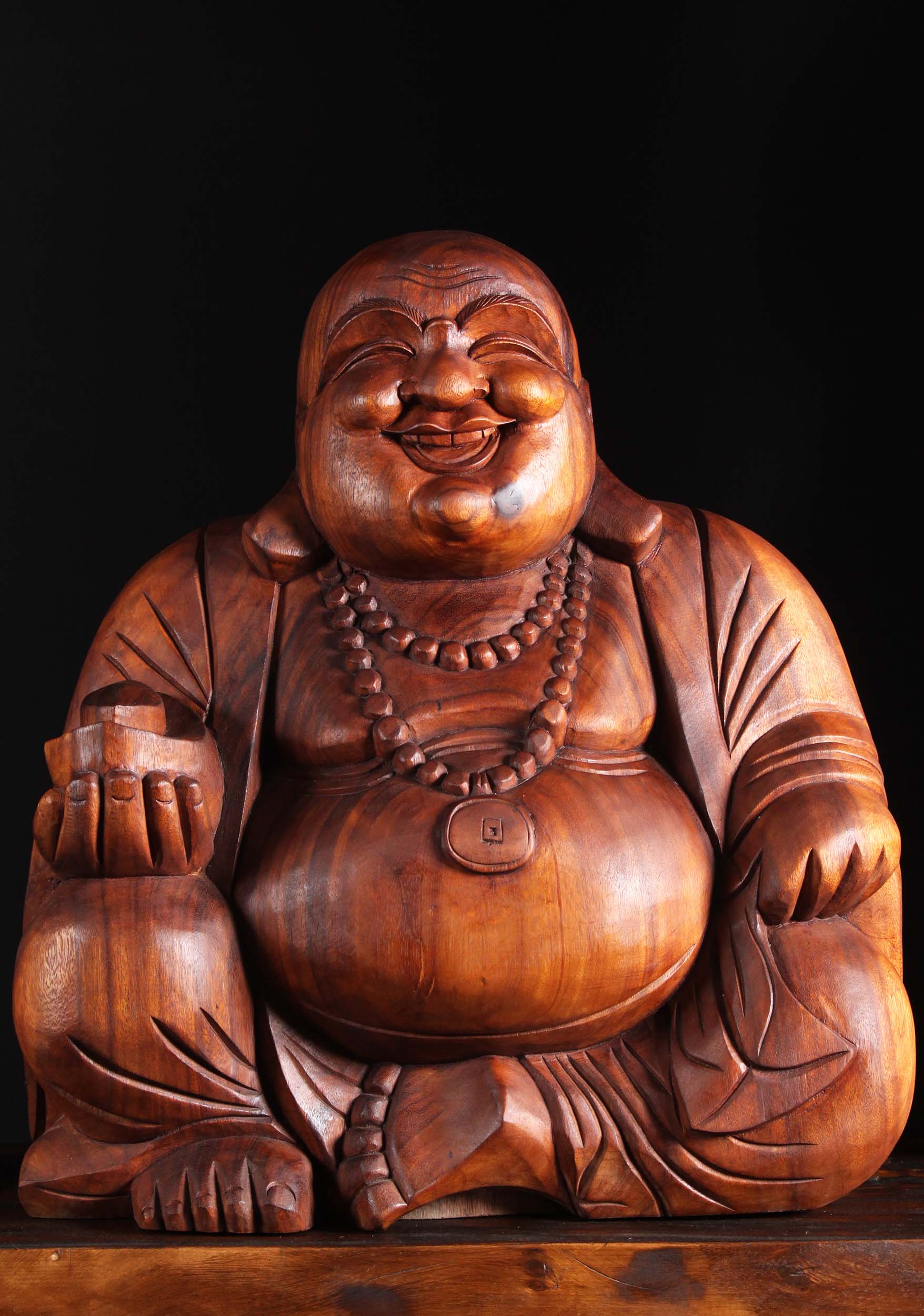 Wood Fat & Happy Buddha of Wealth Statue 23