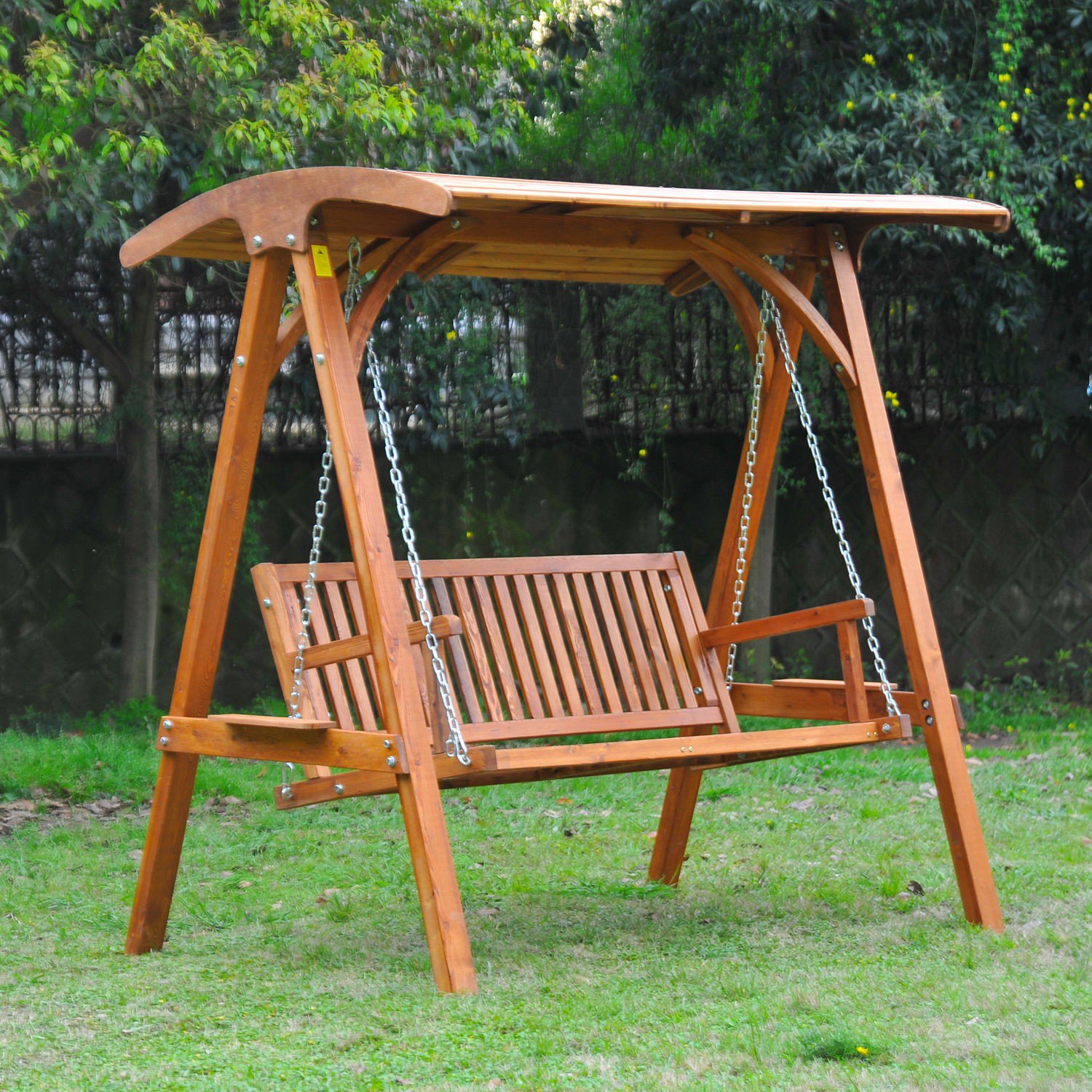 Outsunny 3-Seater Larch Wood Swing Chair Bench