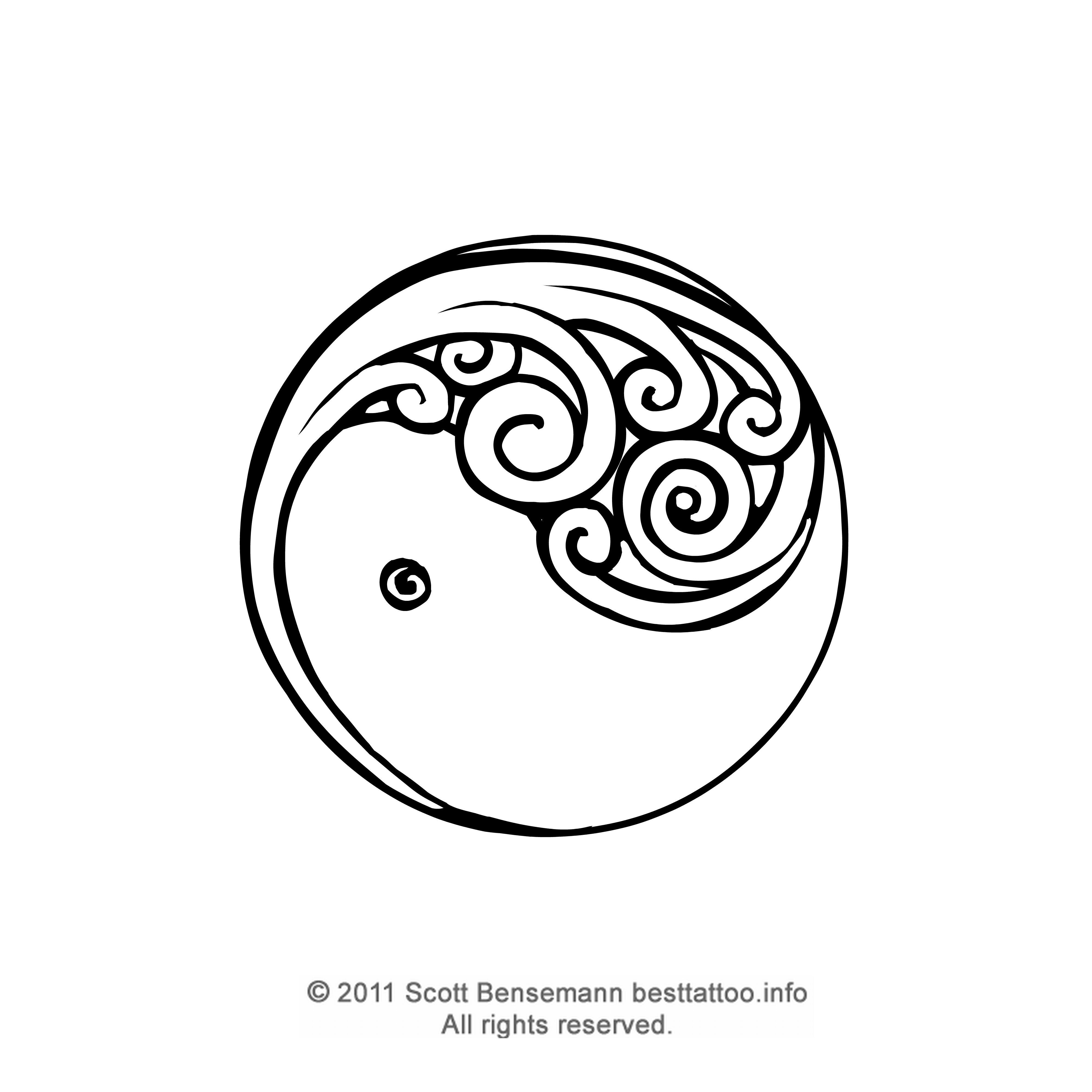 New Zealand Maori silver fern koru yin yang tattoo flash black and ...