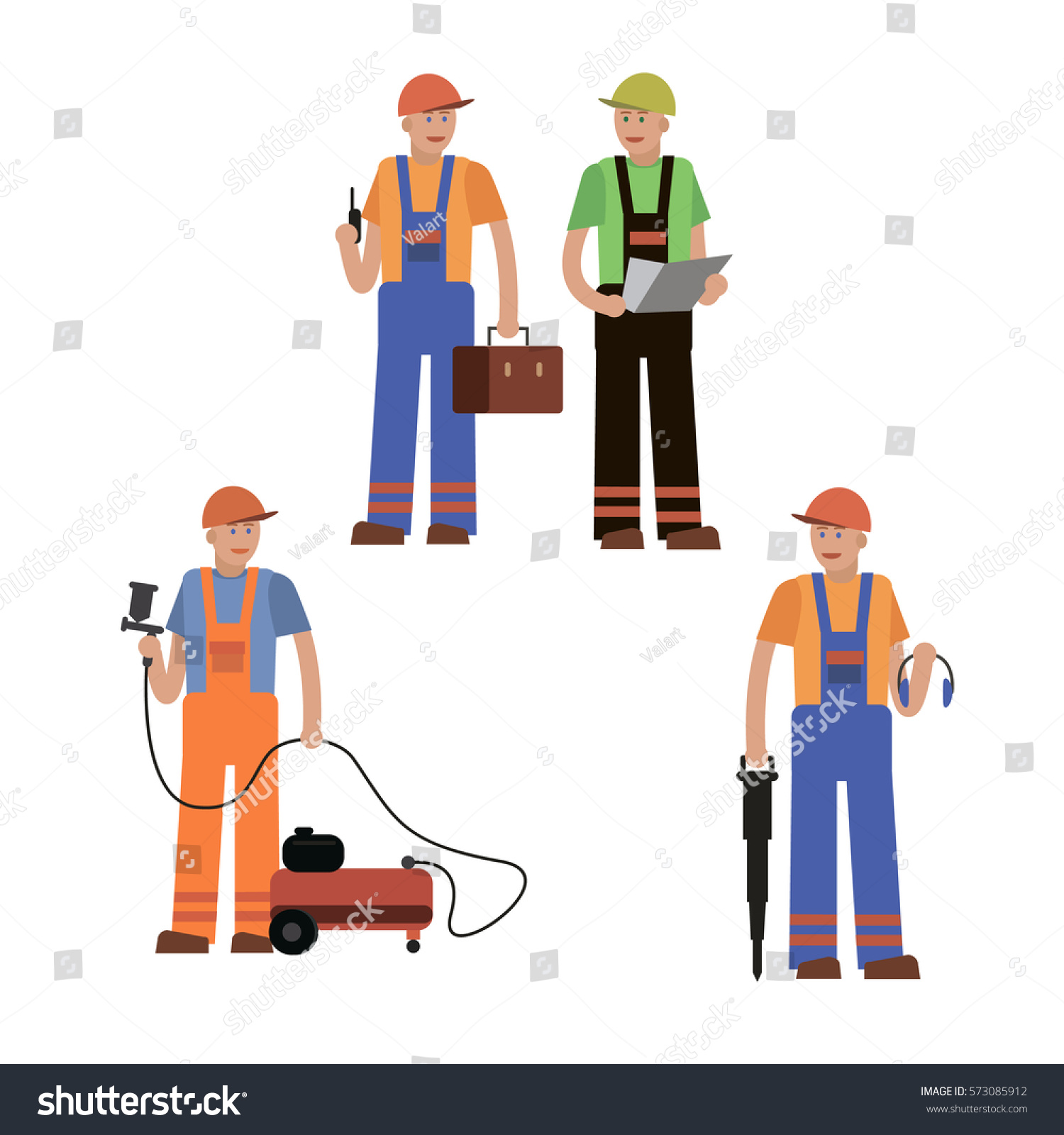 Construction Worker Collection Vector Illustration Flat Stock Vector ...