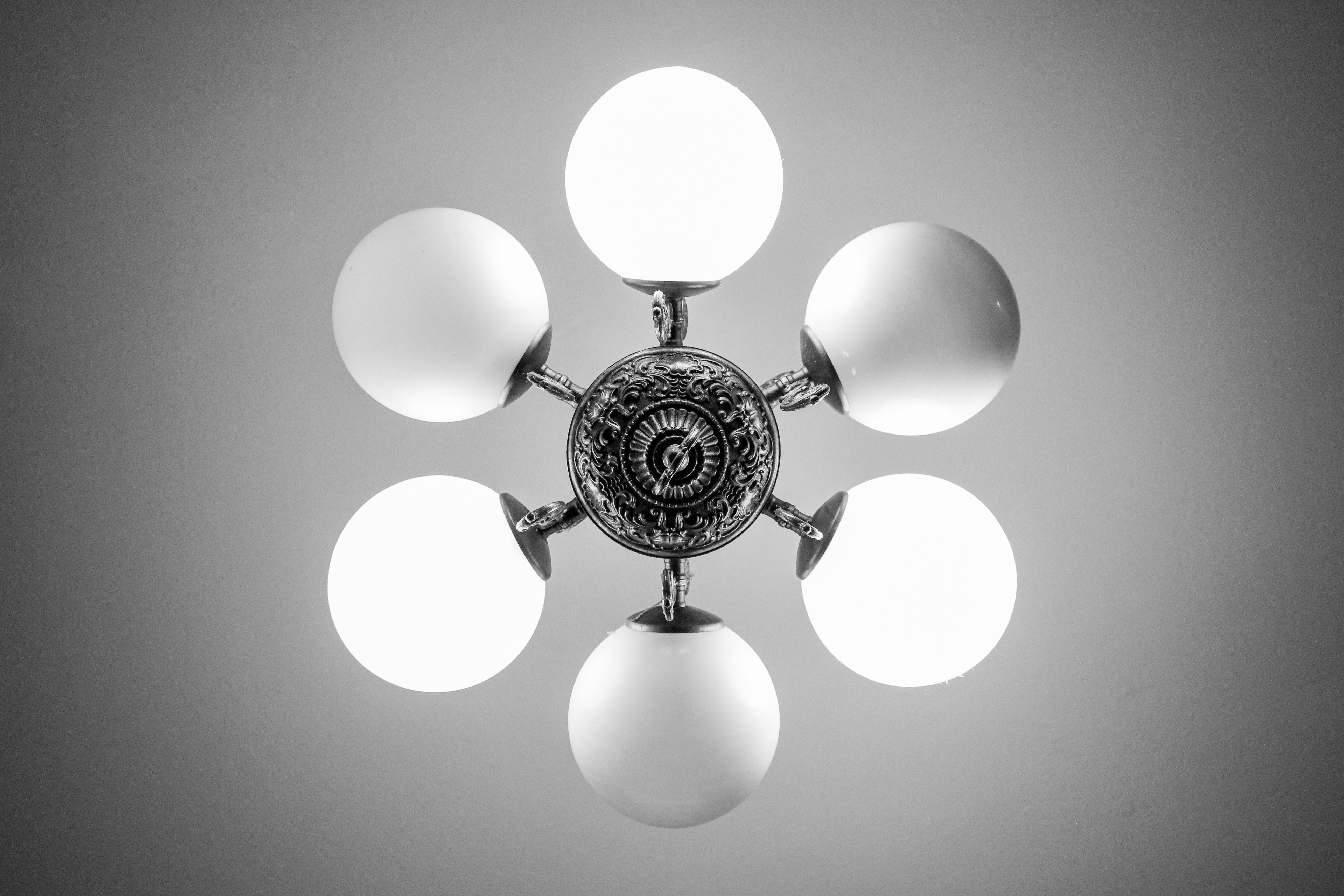 Worm's eye view of white and silver ceiling light photo