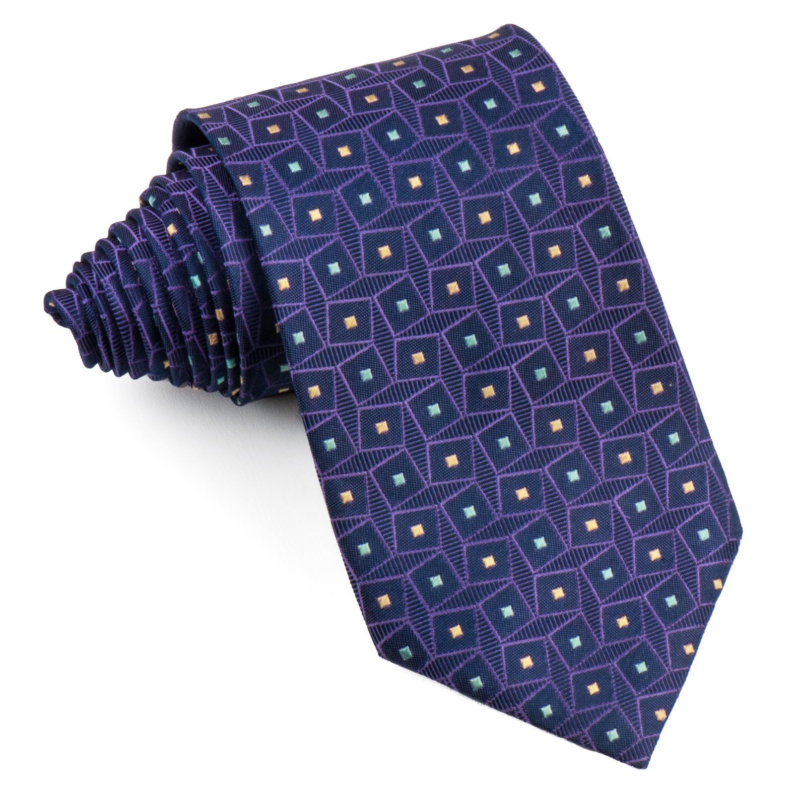 Cardin Men's Woven Silk Tie Purple Geometric Design On Blue
