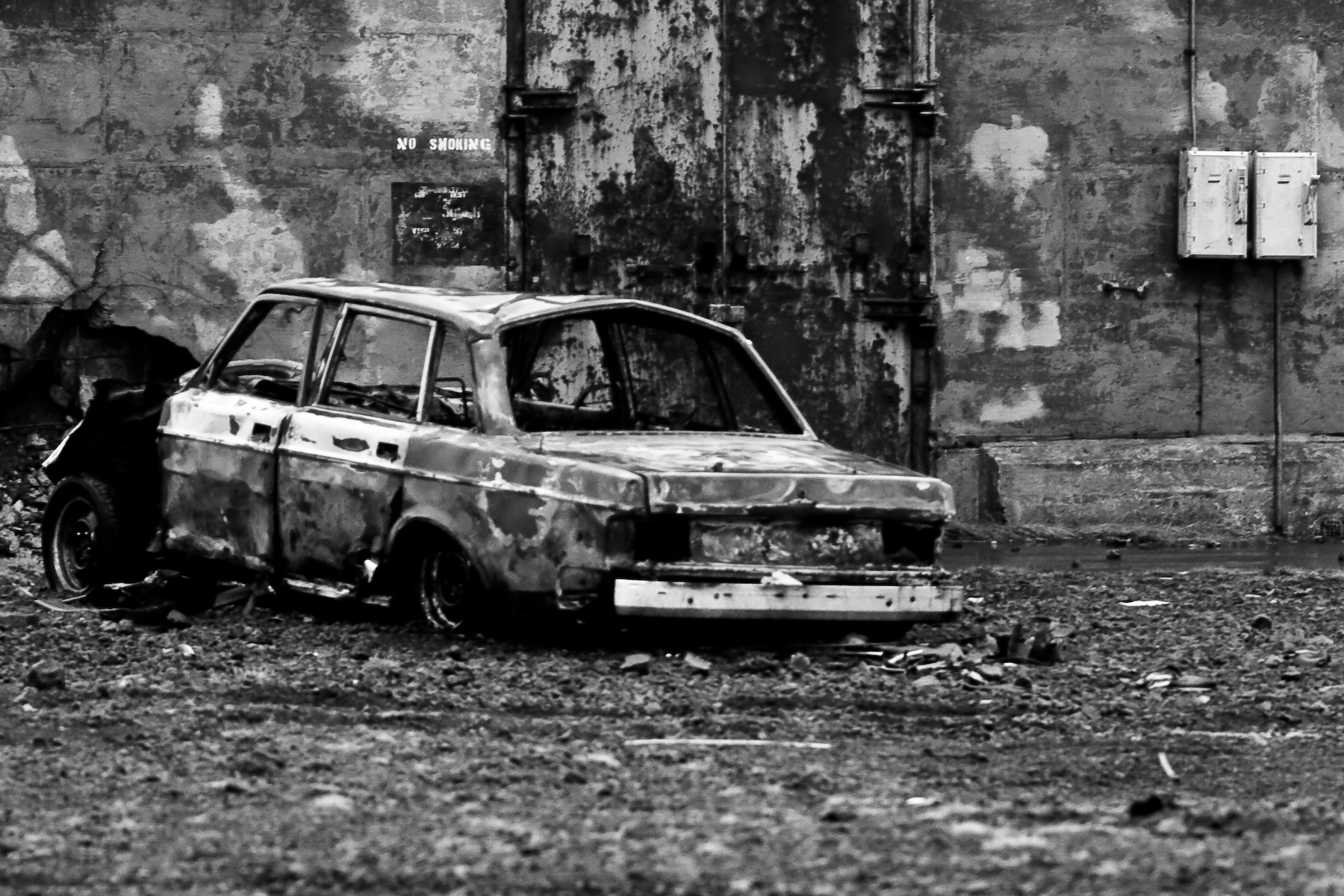 Wrecked car, Aged, Automobile, Black, Burned, HQ Photo