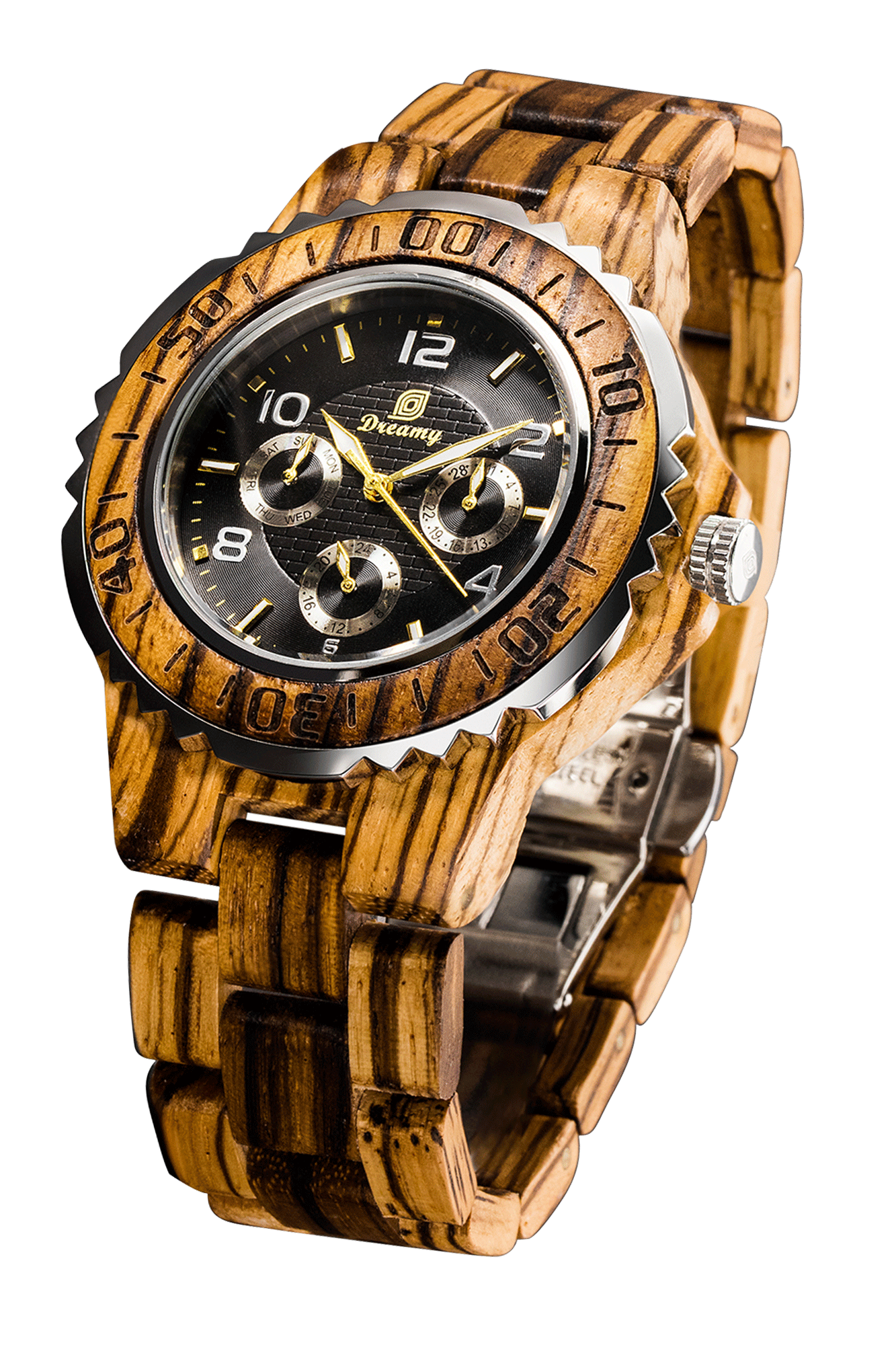 Men's Multi-function Zebra Wood Watch | Natural Handcrafted Wrist Watch
