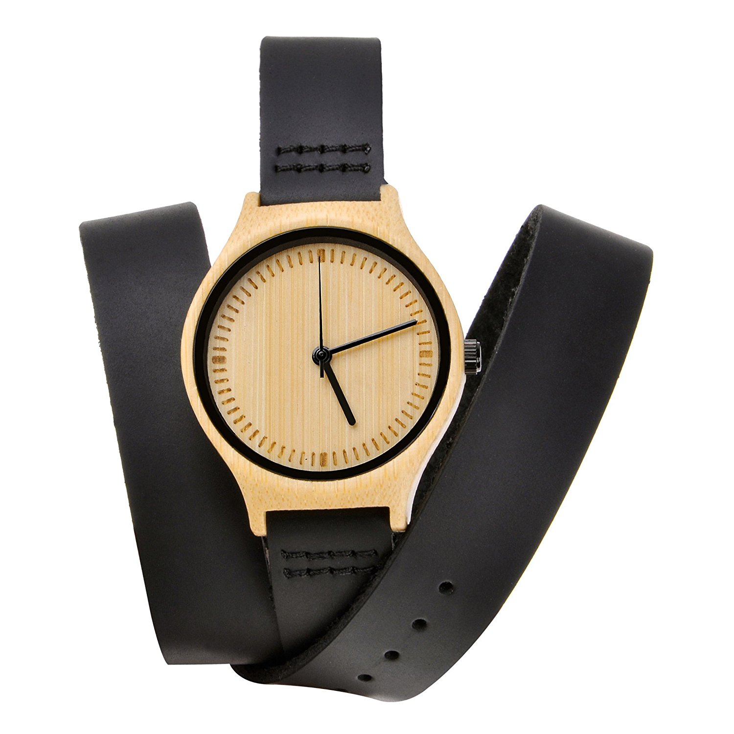 Amazon.com: ZLYC Leather Band Watch Wooden Wrap Wrist Watch Bamboo ...
