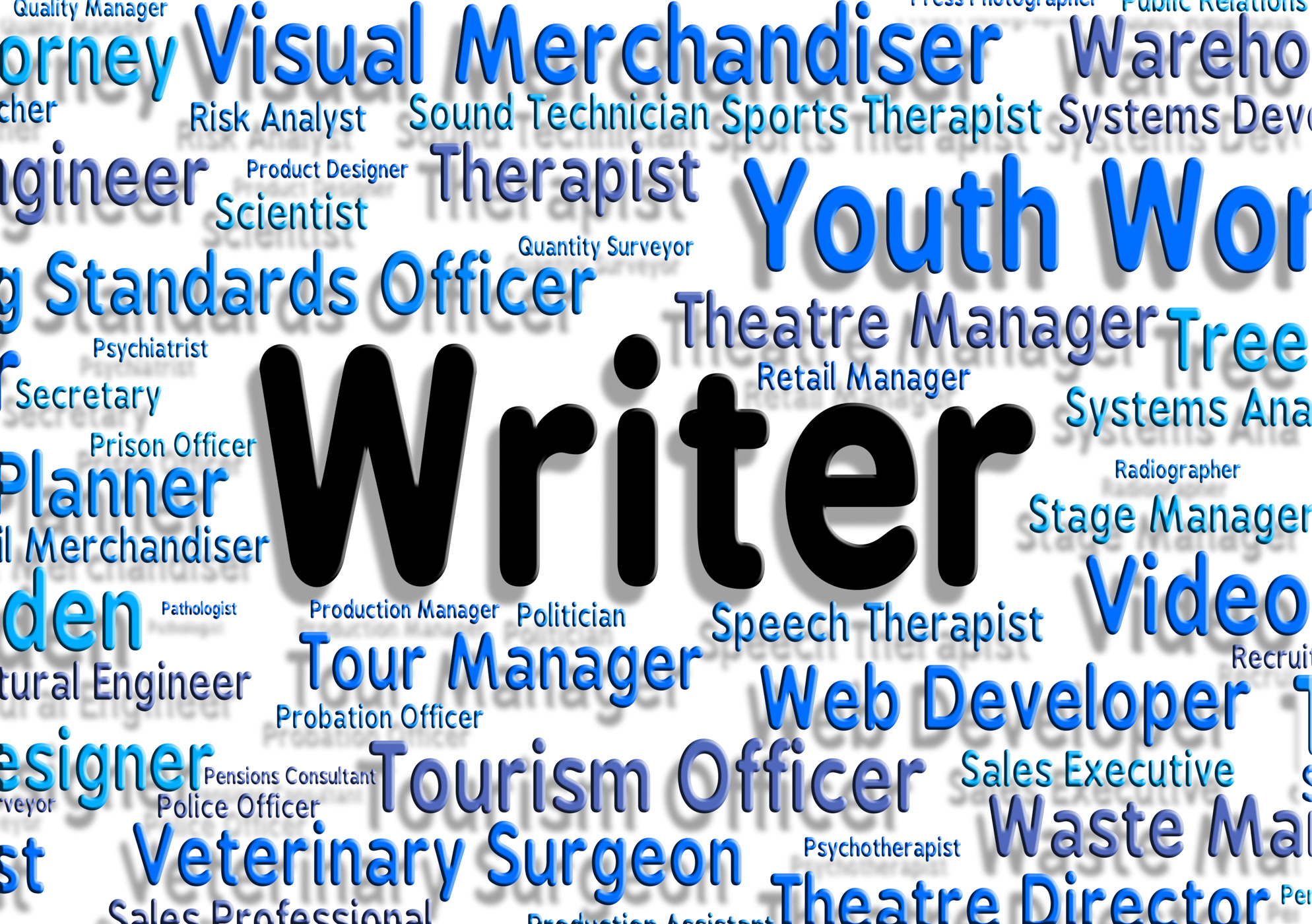 Writer job shows text career and writers photo