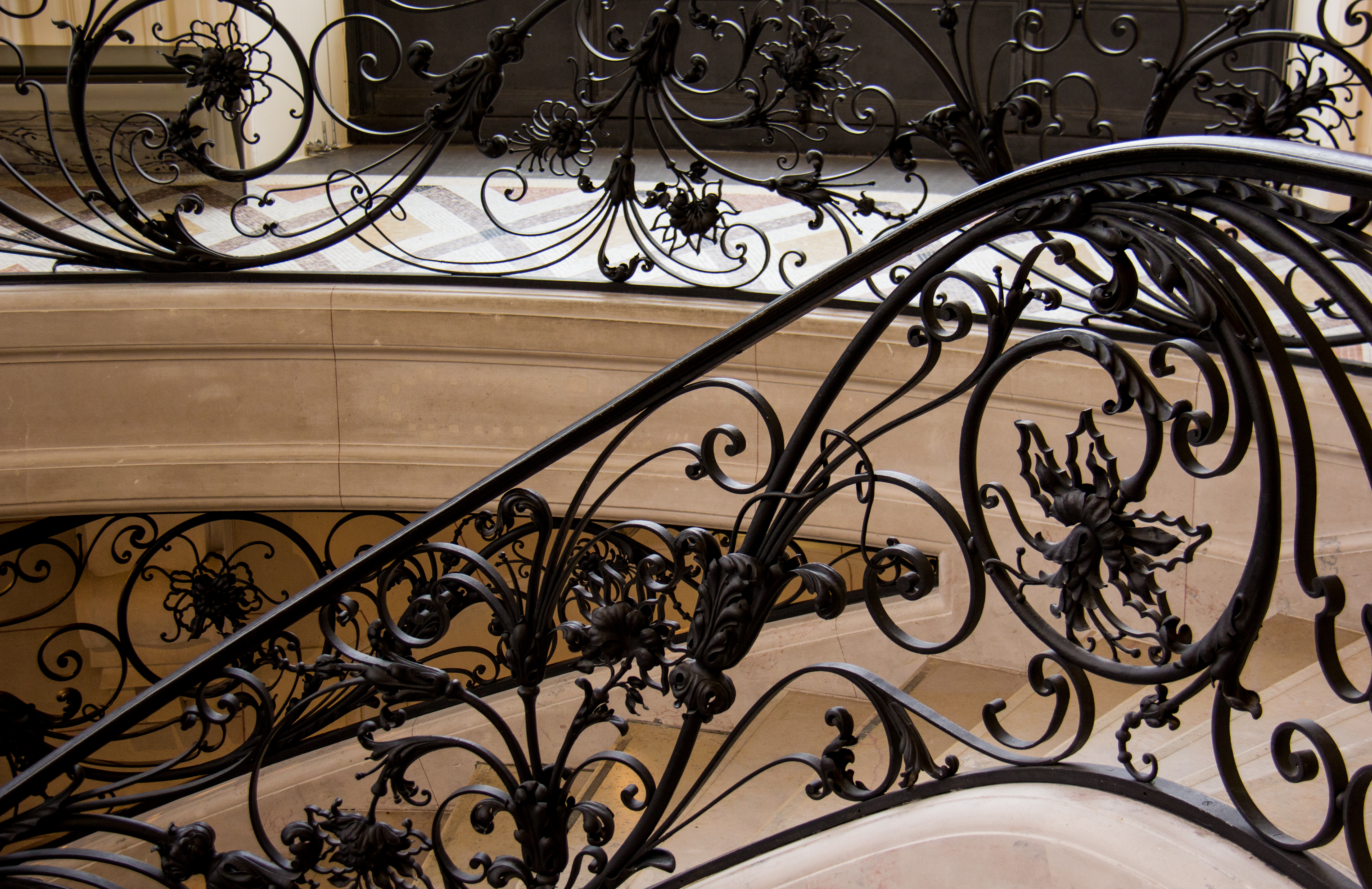 black carving Wrought Iron Spiral Staircase with black metal ...