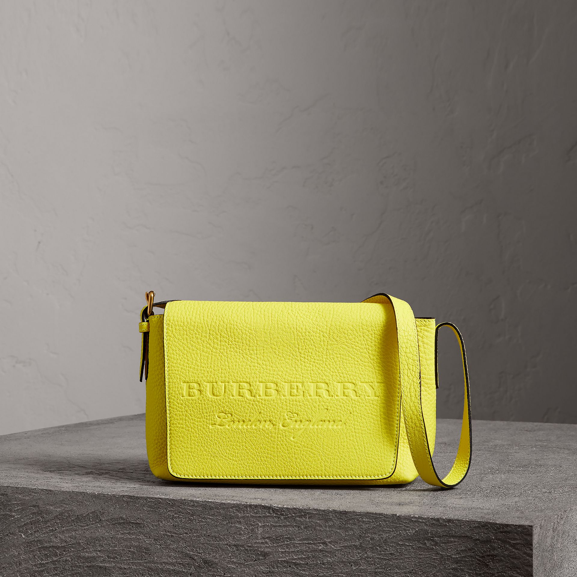 Small Embossed Neon Leather Messenger Bag in Yellow | Burberry ...