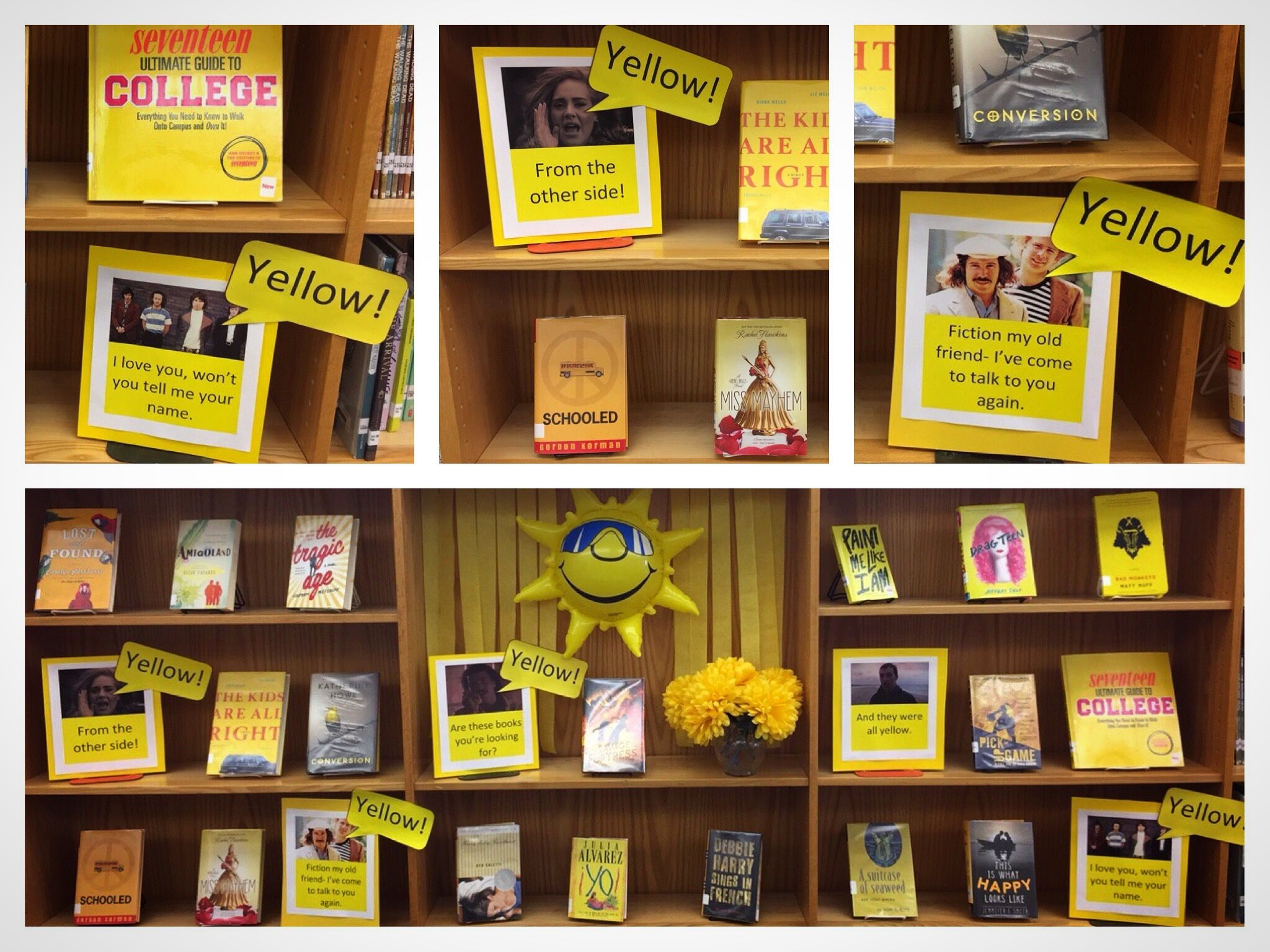 Yellow book display using pins and songs... Hello! Yellow from the ...
