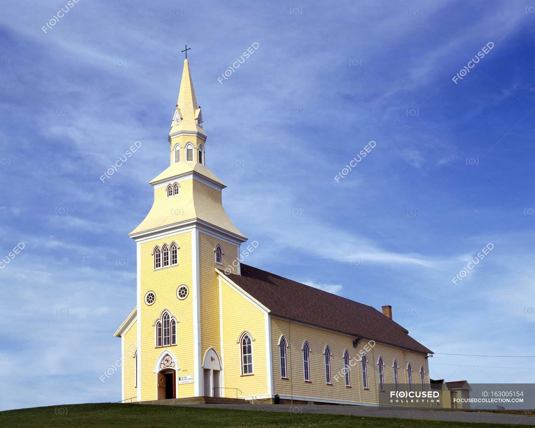 Yellow Church With Steeple — Stock Photo | #163005154