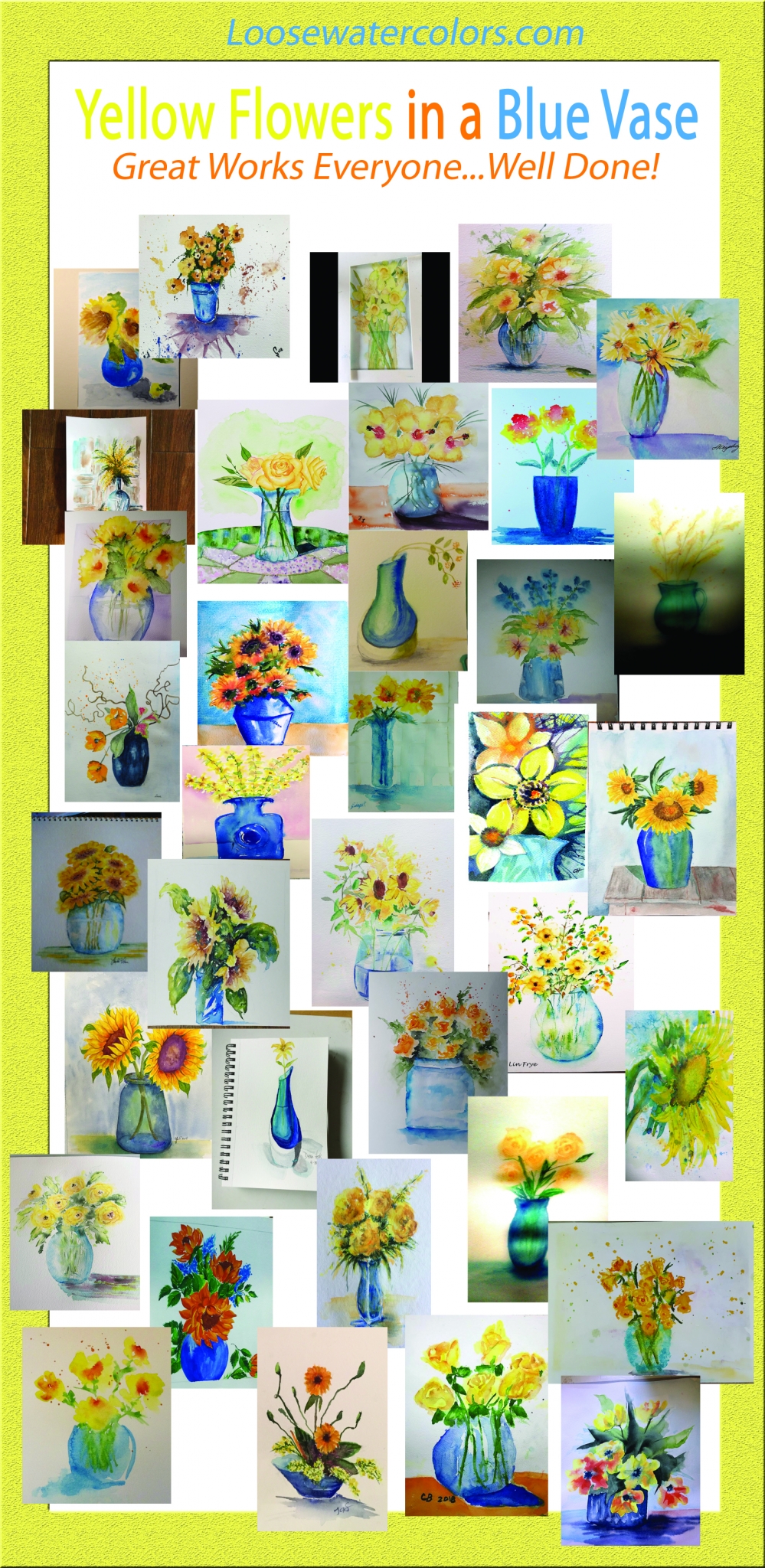 Yellow Flowers in a Blue Vase - Andrew Geeson Loose Watercolours