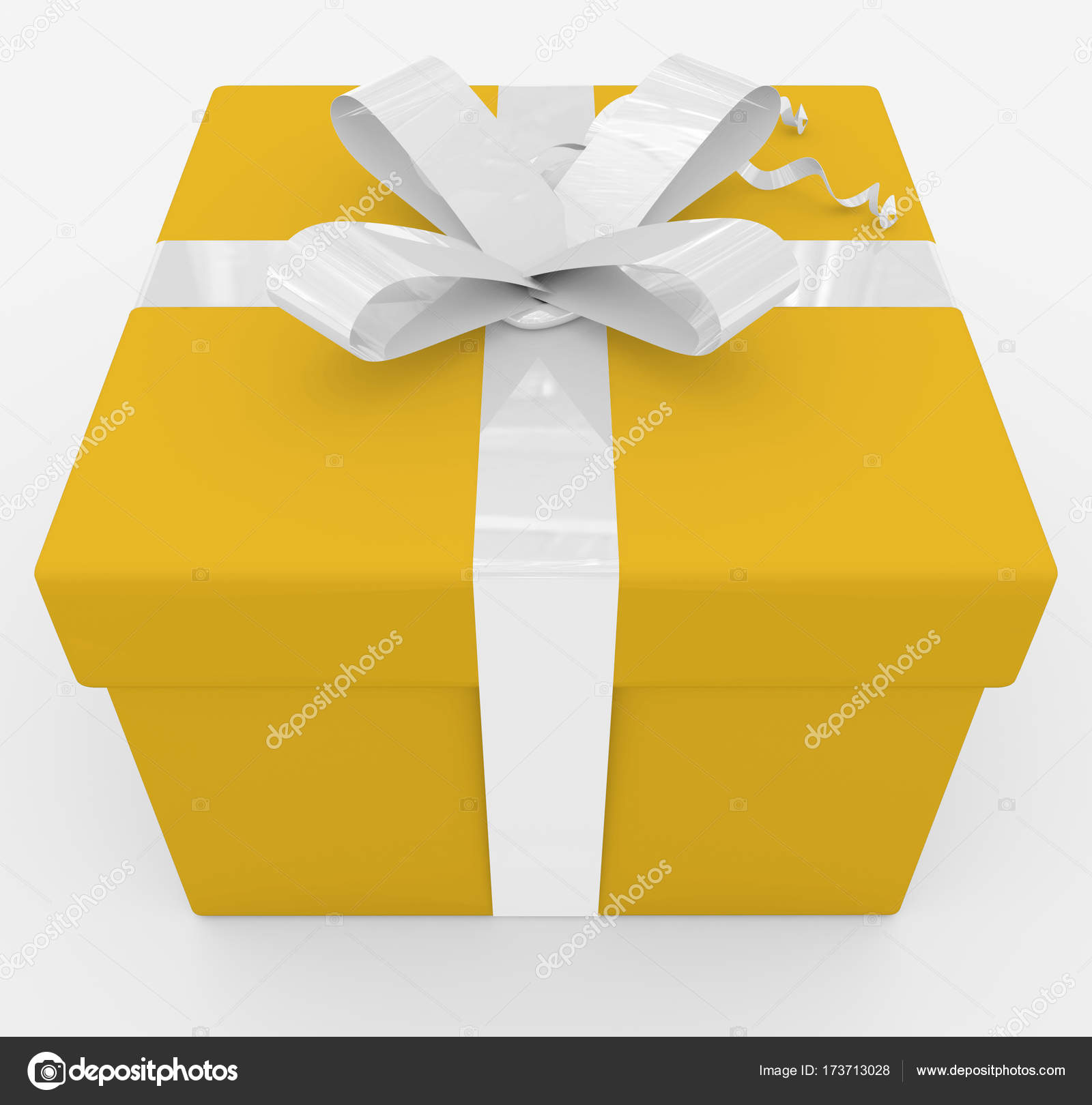 gift box - yellow box, white ribbon - isolated on white — Stock ...