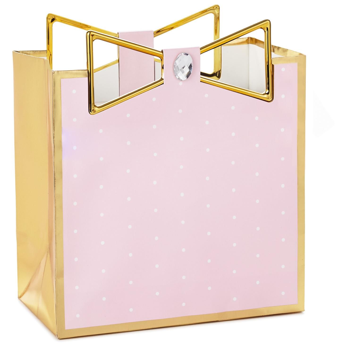 Pink With Gold Trim Medium Square Gift Bag, 7.75