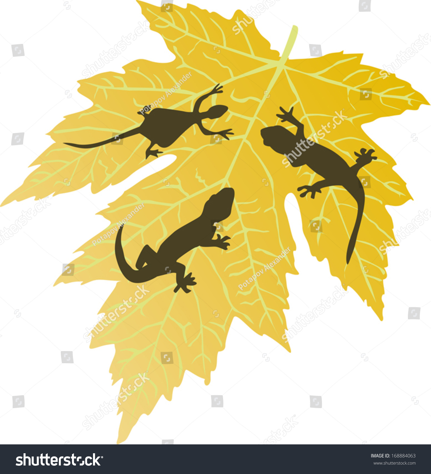 Illustration Yellow Leaf Lizard Silhouettes Stock Vector 168884063 ...