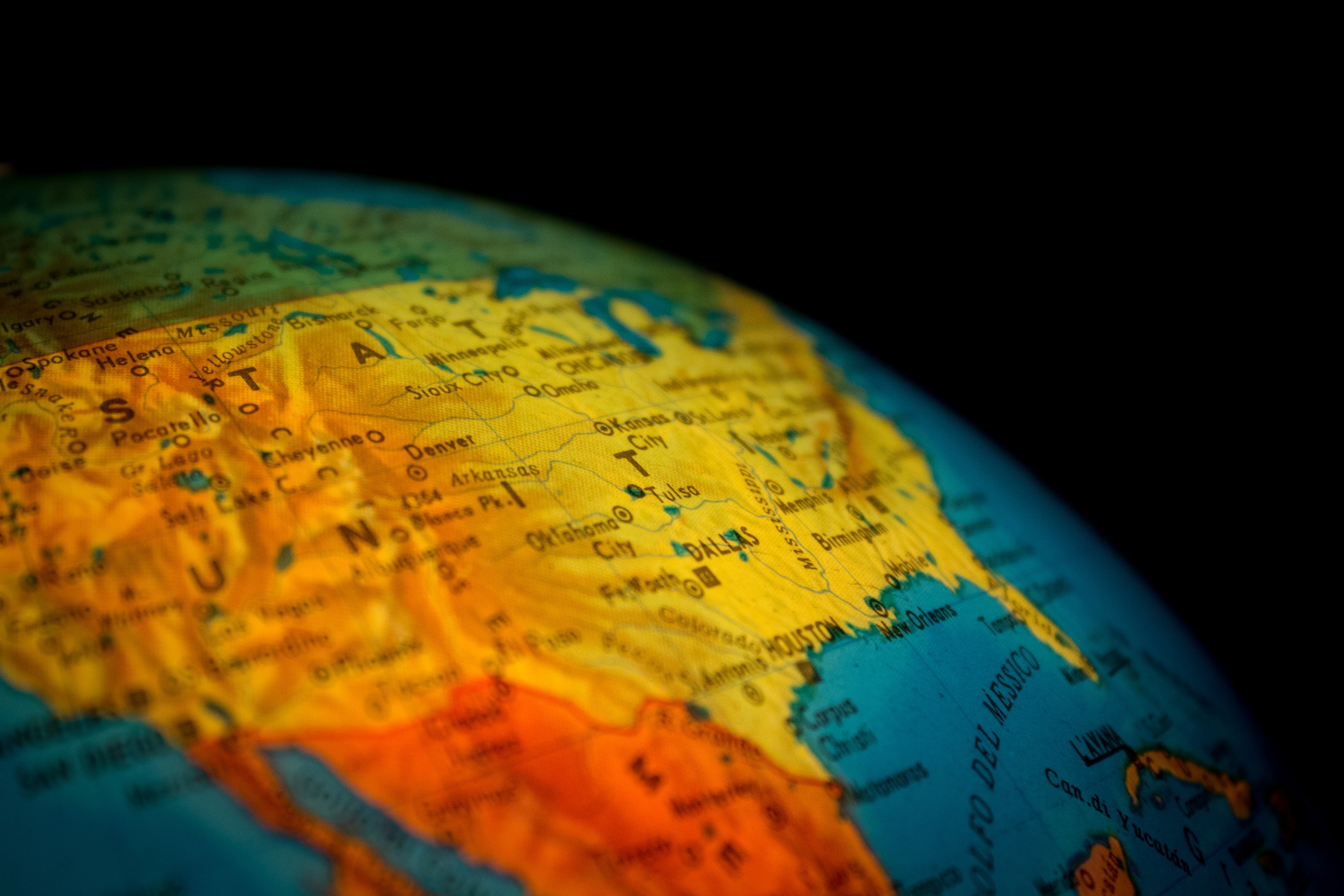 Yellow Map, Ball-shaped, Blur, Close-up, Continent, HQ Photo