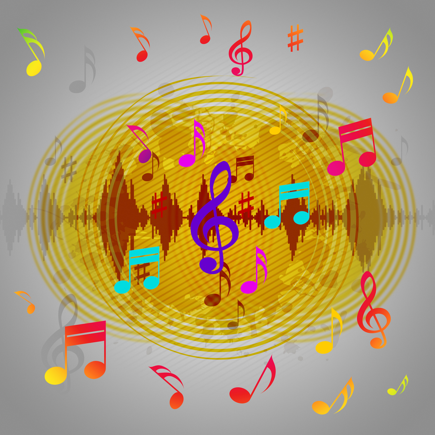 Yellow music background shows records piece or melody photo