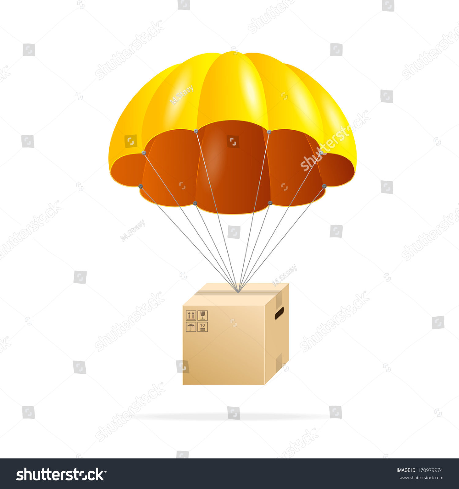 Yellow Parachute Cardboard Box On White Stock Vector 170979974 ...