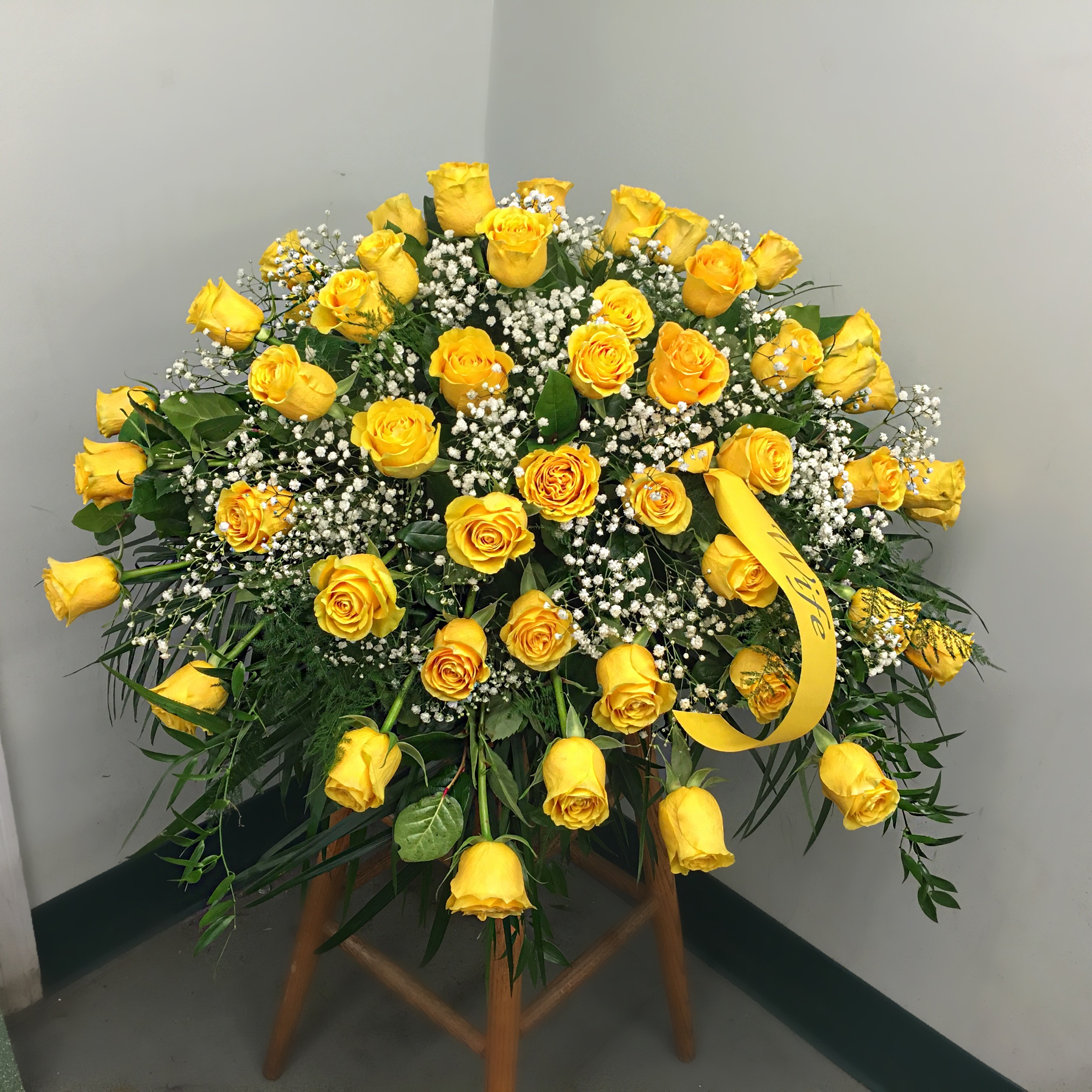Evans Yellow Rose Casket Blanket with Babies Breath in Peabody, MA ...
