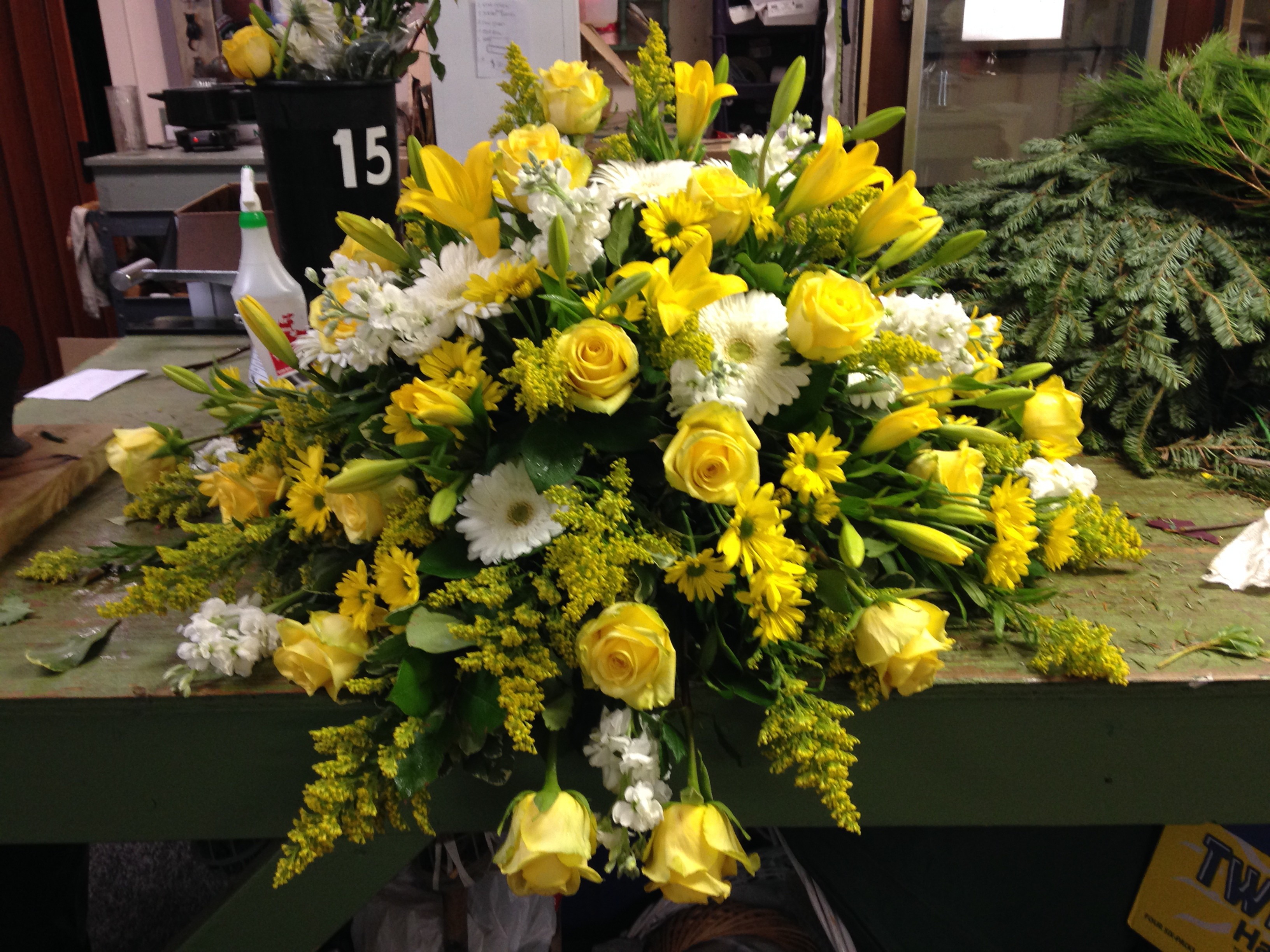 Yellow Rose and Lily Casket Cover in Braintree, MA | Studio One ...