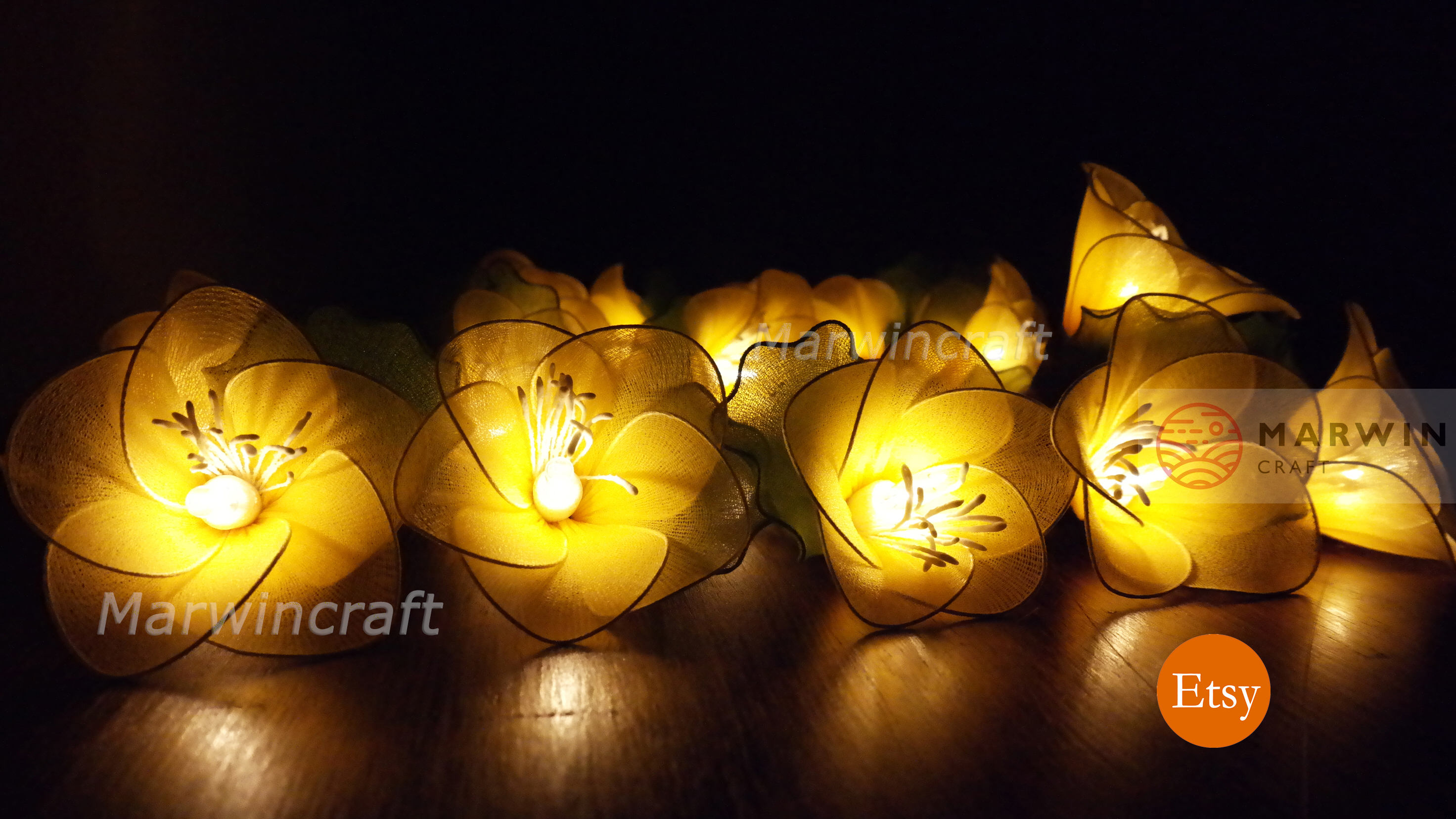 20 Yellow String Lights Rain Lilly Flower Fairy Lights Bedroom
