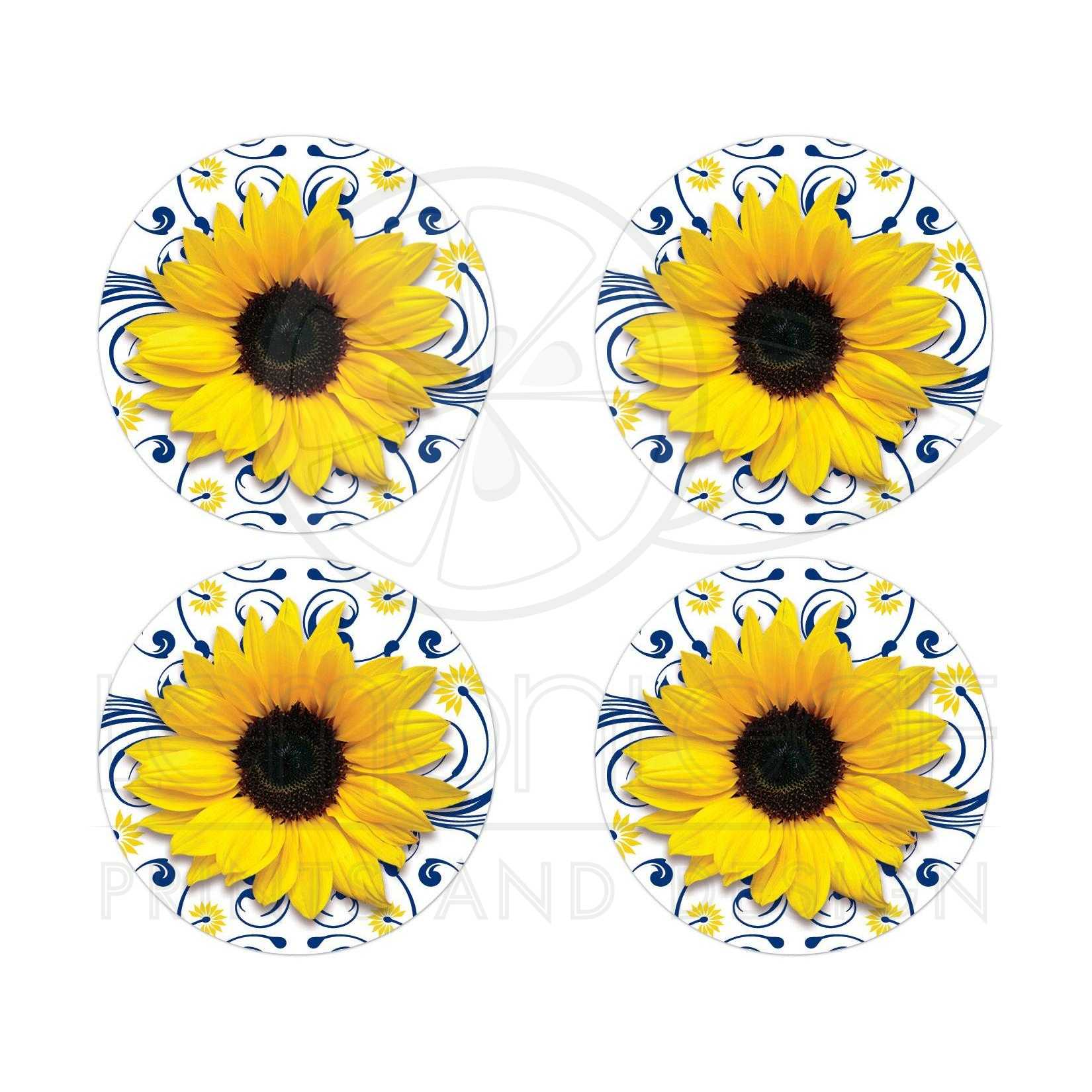 Navy Blue Yellow Sunflower Wedding Envelope Seals or Stickers