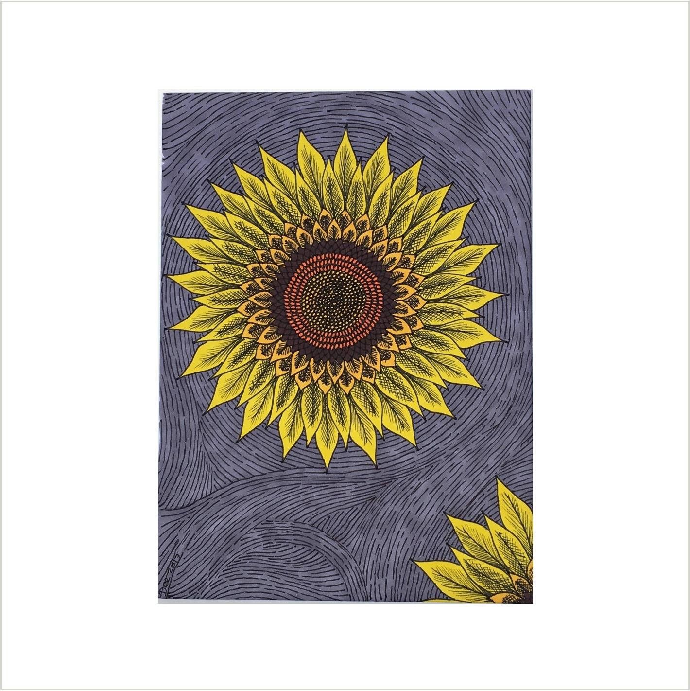 Sunflower Drawing, Yellow Sunflower Sketch, Modern Sunflower Artwork ...
