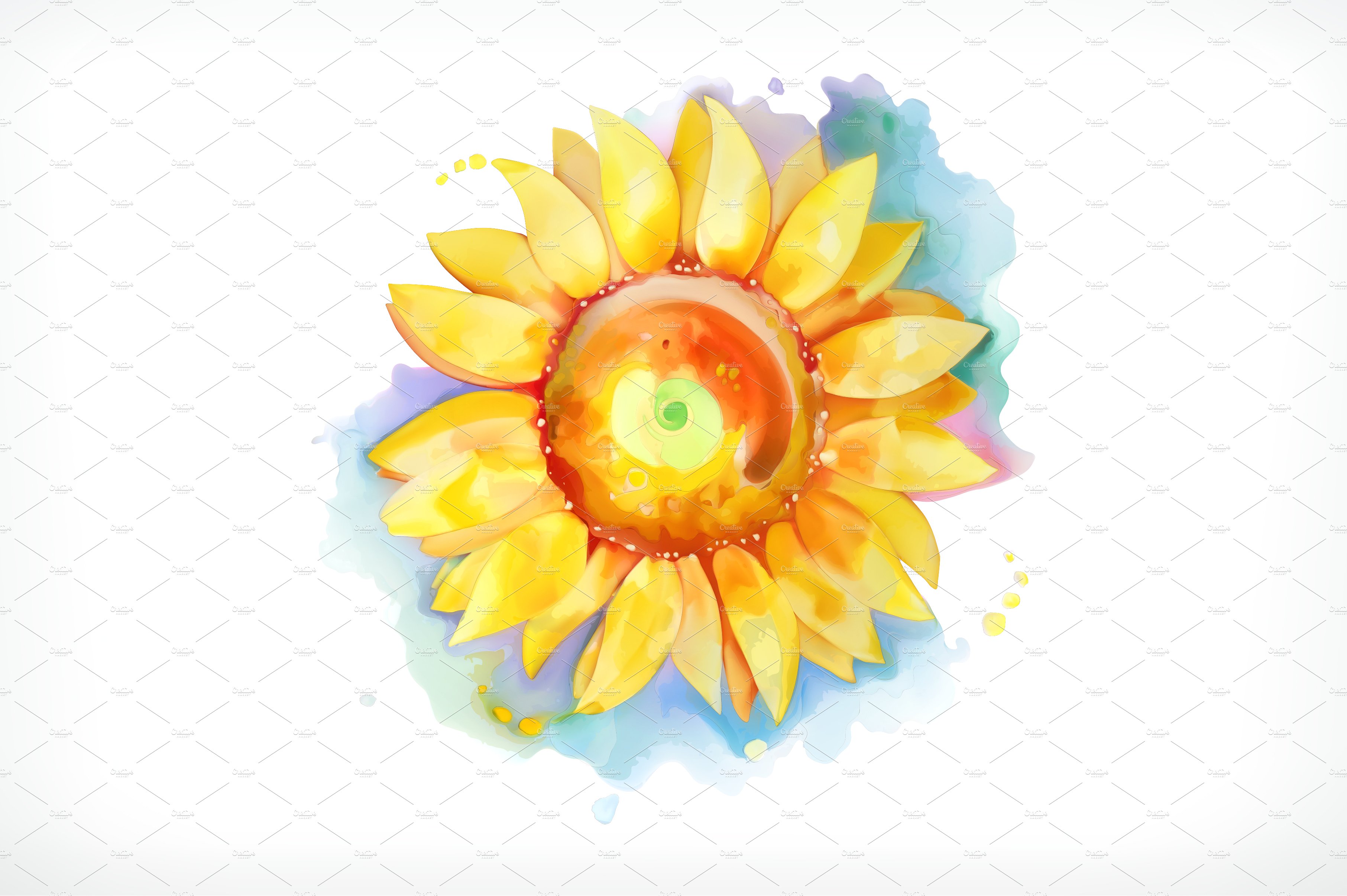 Watercolor painting, sunflower ~ Icons ~ Creative Market
