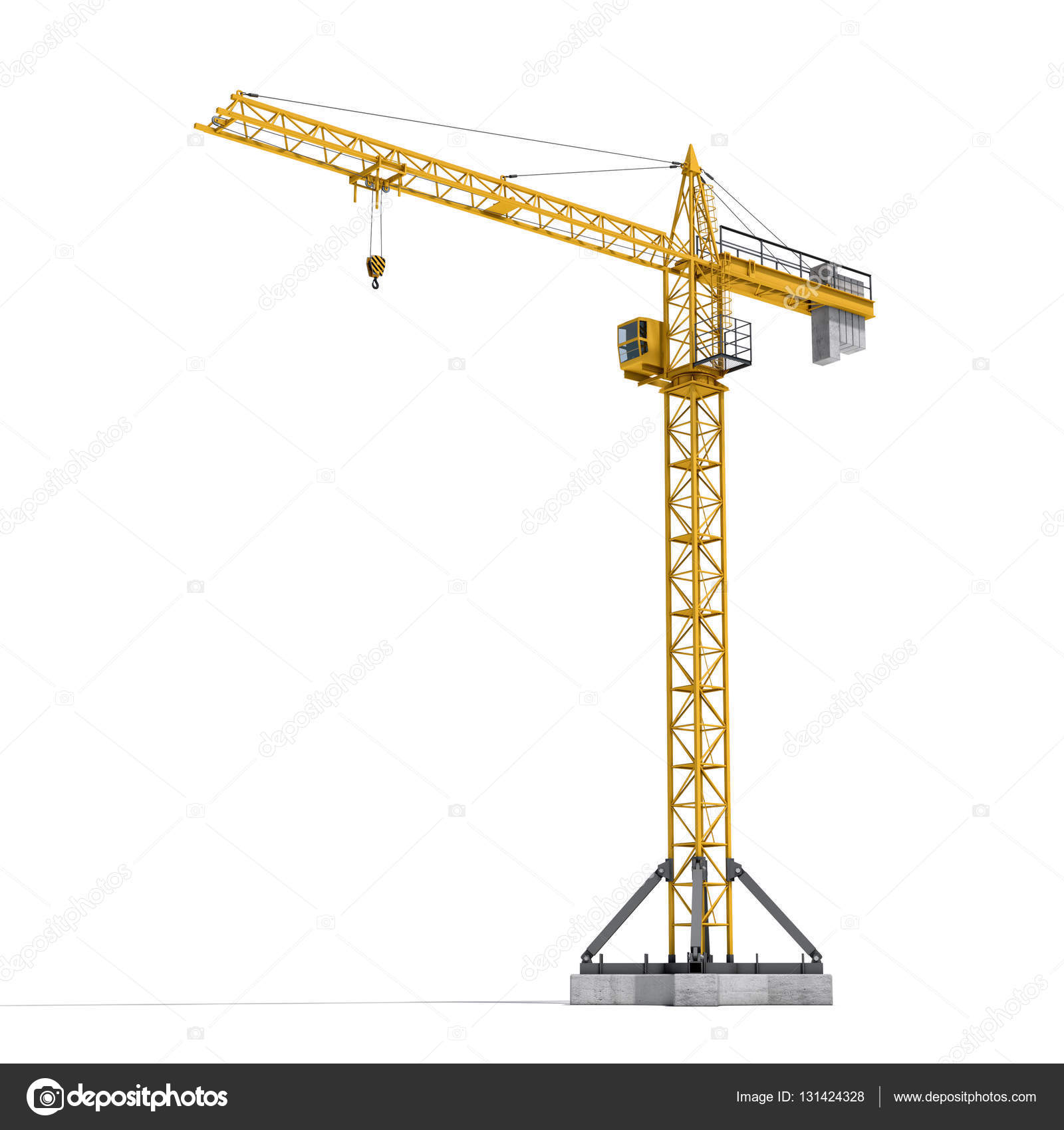 Rendering of yellow tower crane full-height isolated on the white ...